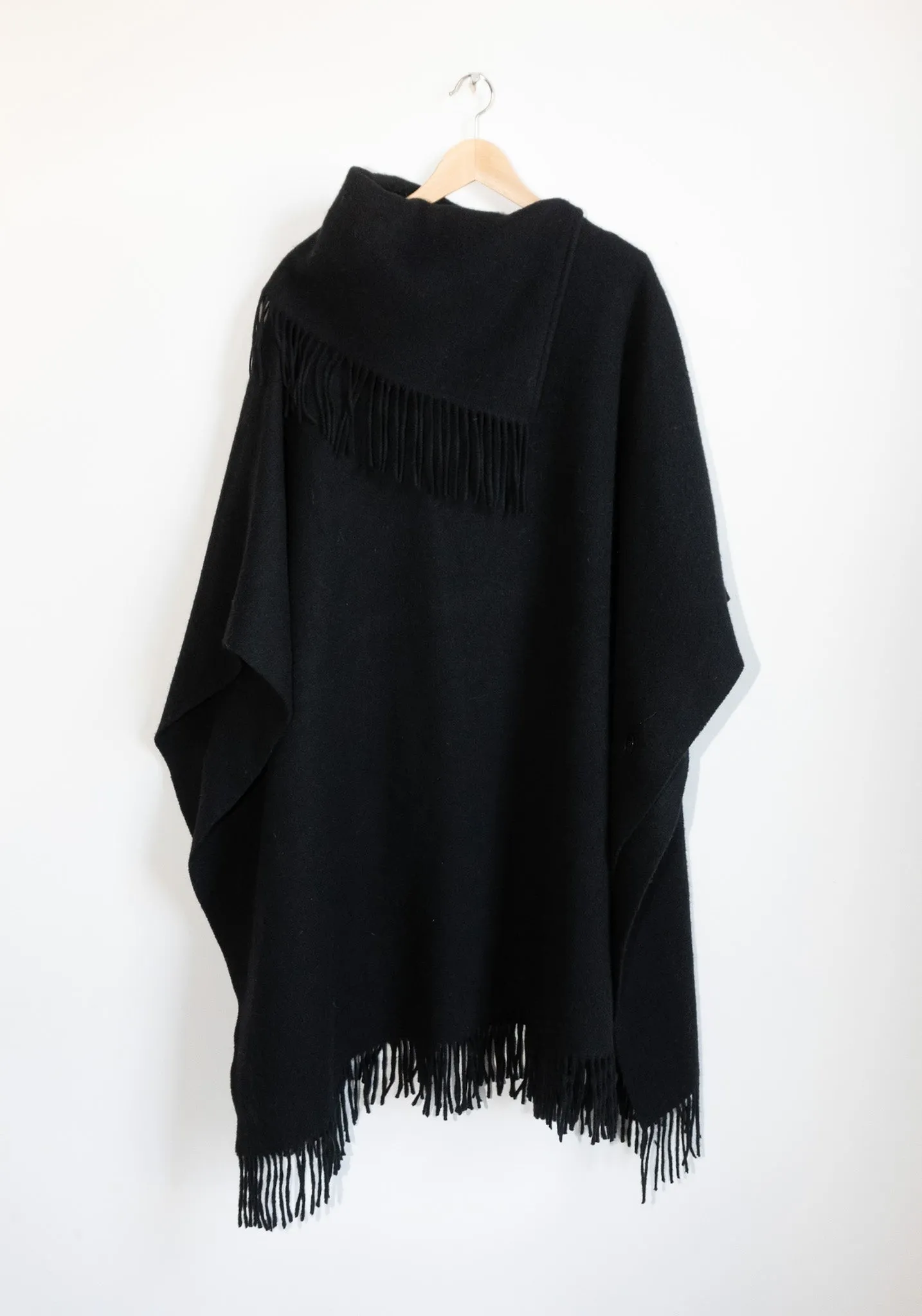 Long Turtlo Fringe Poncho in Black