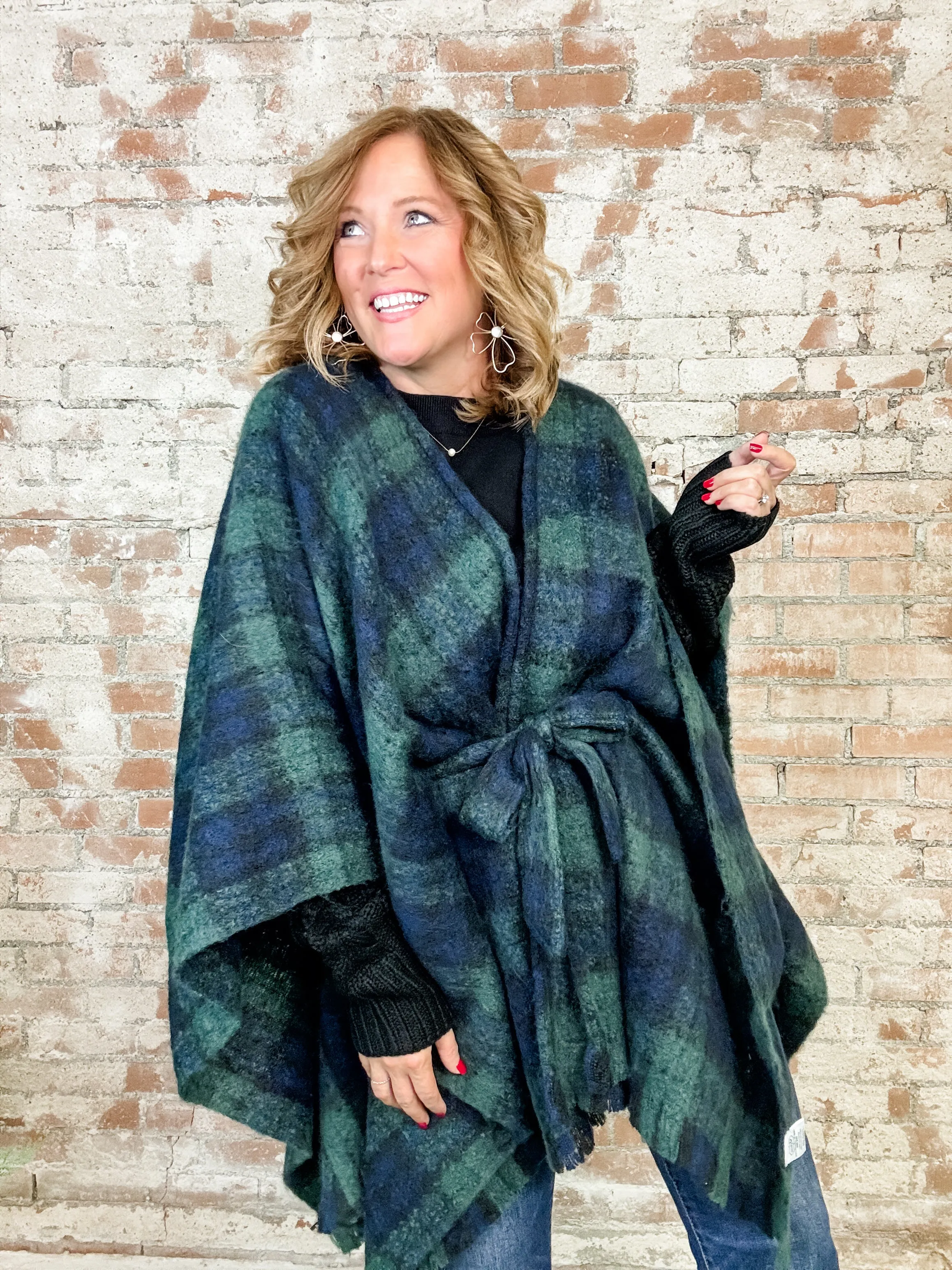 Margot Green Belted Poncho Wrap - FINAL SALE