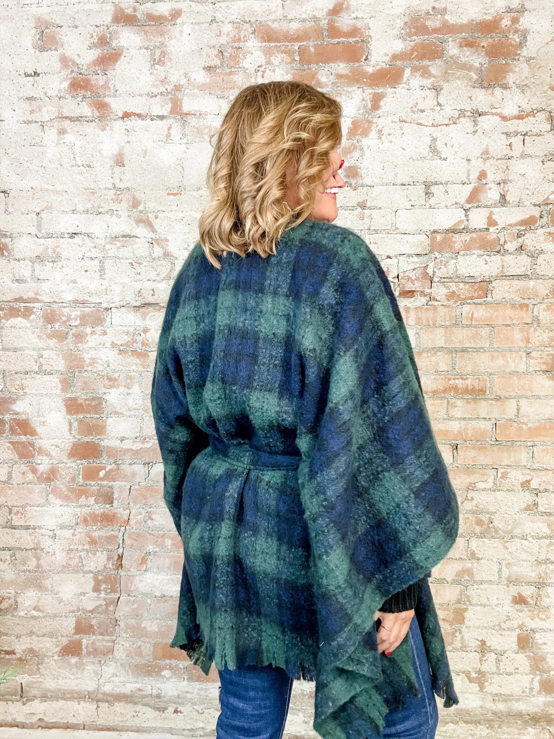Margot Green Belted Poncho Wrap - FINAL SALE