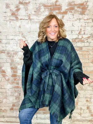 Margot Green Belted Poncho Wrap - FINAL SALE