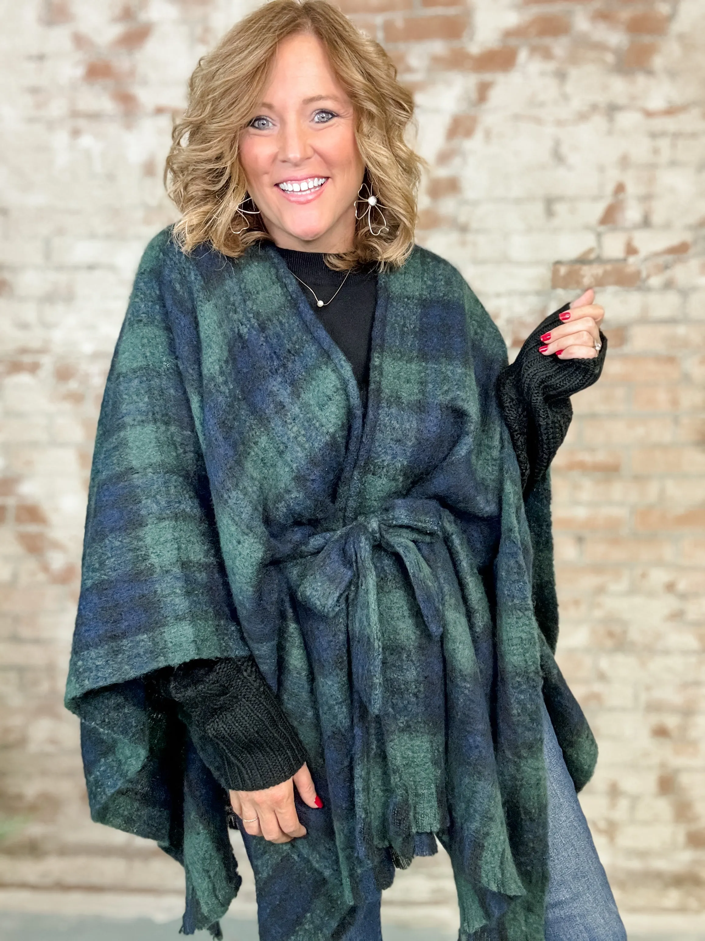 Margot Green Belted Poncho Wrap - FINAL SALE