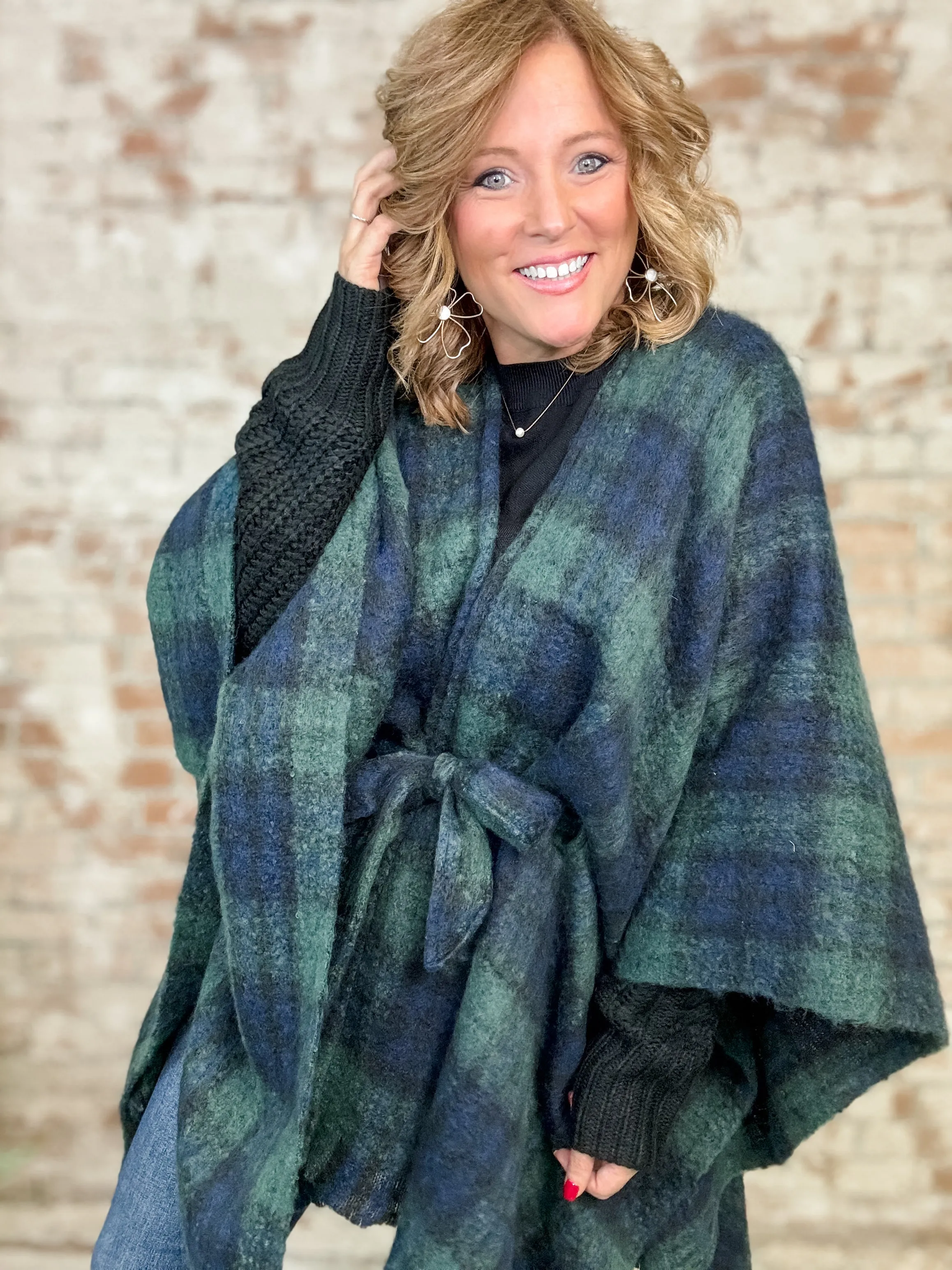 Margot Green Belted Poncho Wrap - FINAL SALE