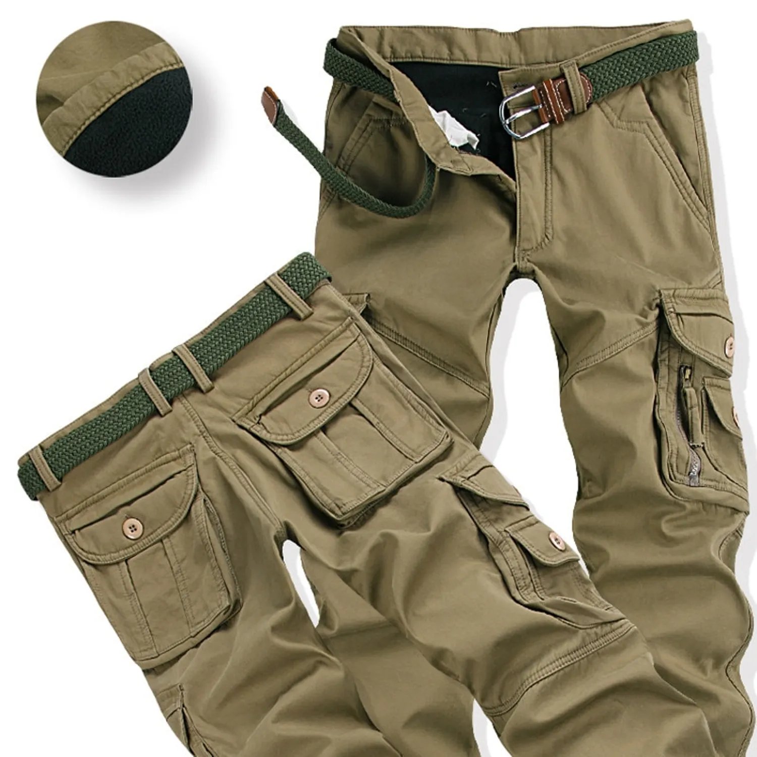 Men's Winter Thick Warm Fleece Cargo Pants | Plus Size