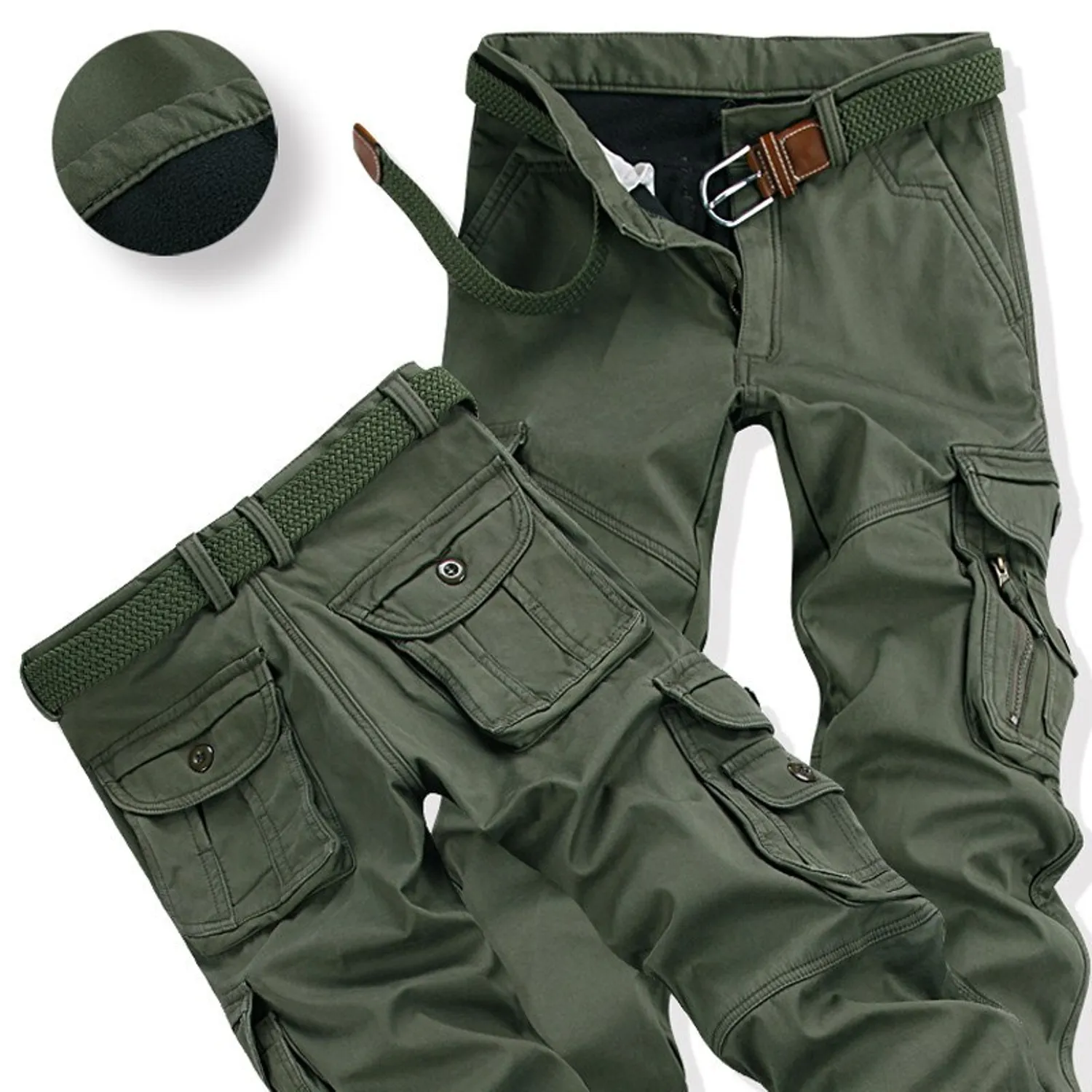 Men's Winter Thick Warm Fleece Cargo Pants | Plus Size