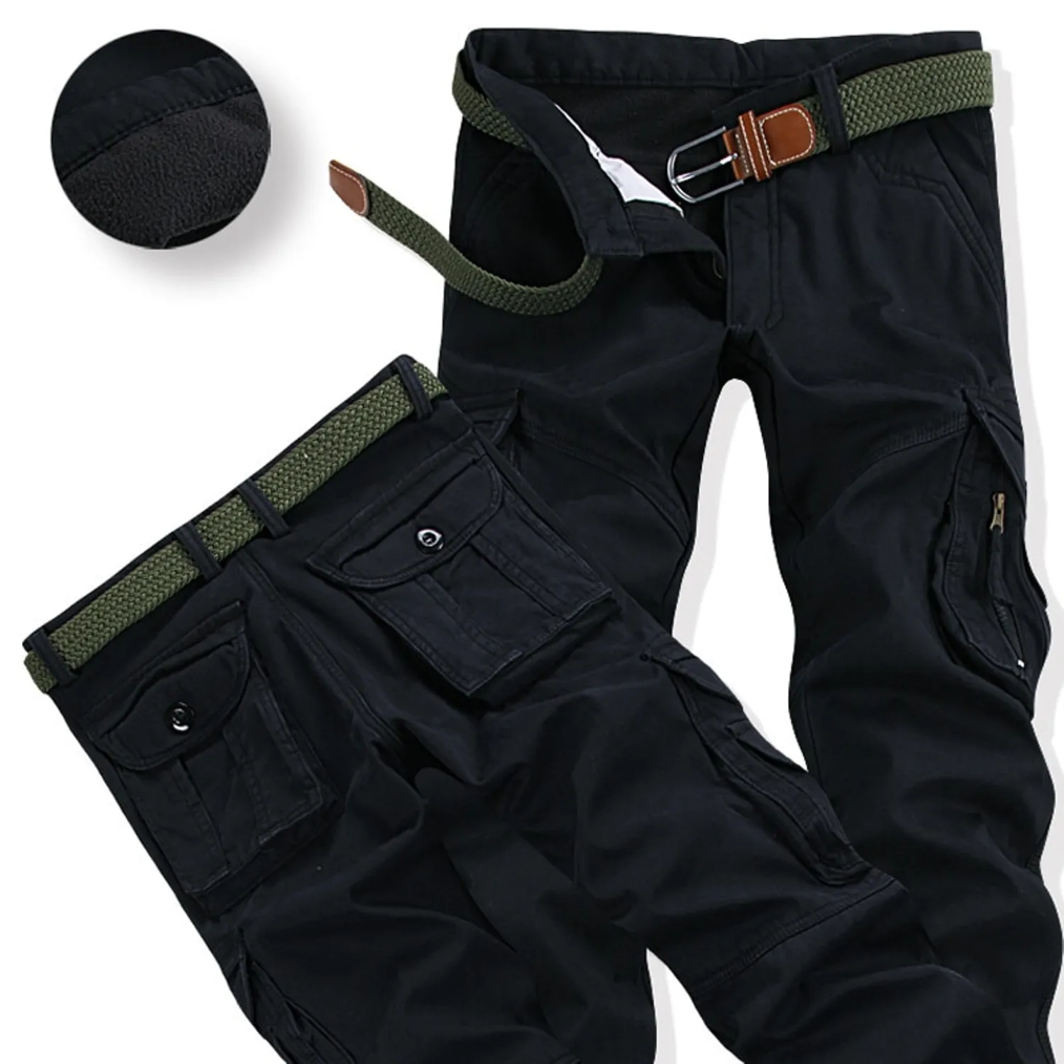 Men's Winter Thick Warm Fleece Cargo Pants | Plus Size