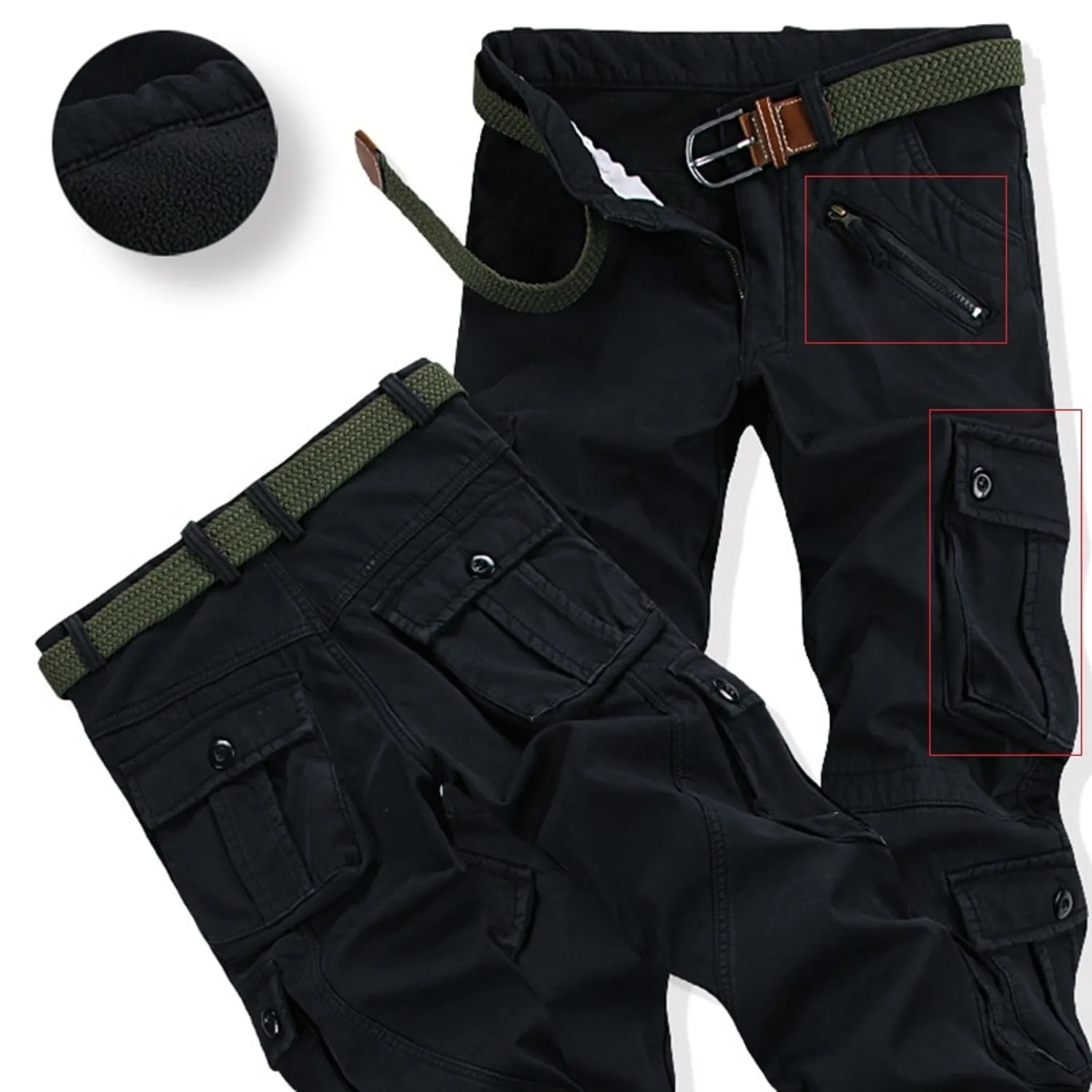 Men's Winter Thick Warm Fleece Cargo Pants | Plus Size
