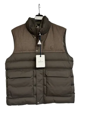 Moncler Mens Rance Panelled Quilted Shell Gilet Puffer Vest 5 / XXL Olive Brown