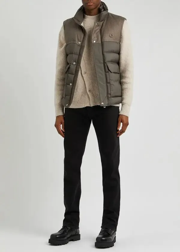 Moncler Mens Rance Panelled Quilted Shell Gilet Puffer Vest 5 / XXL Olive Brown