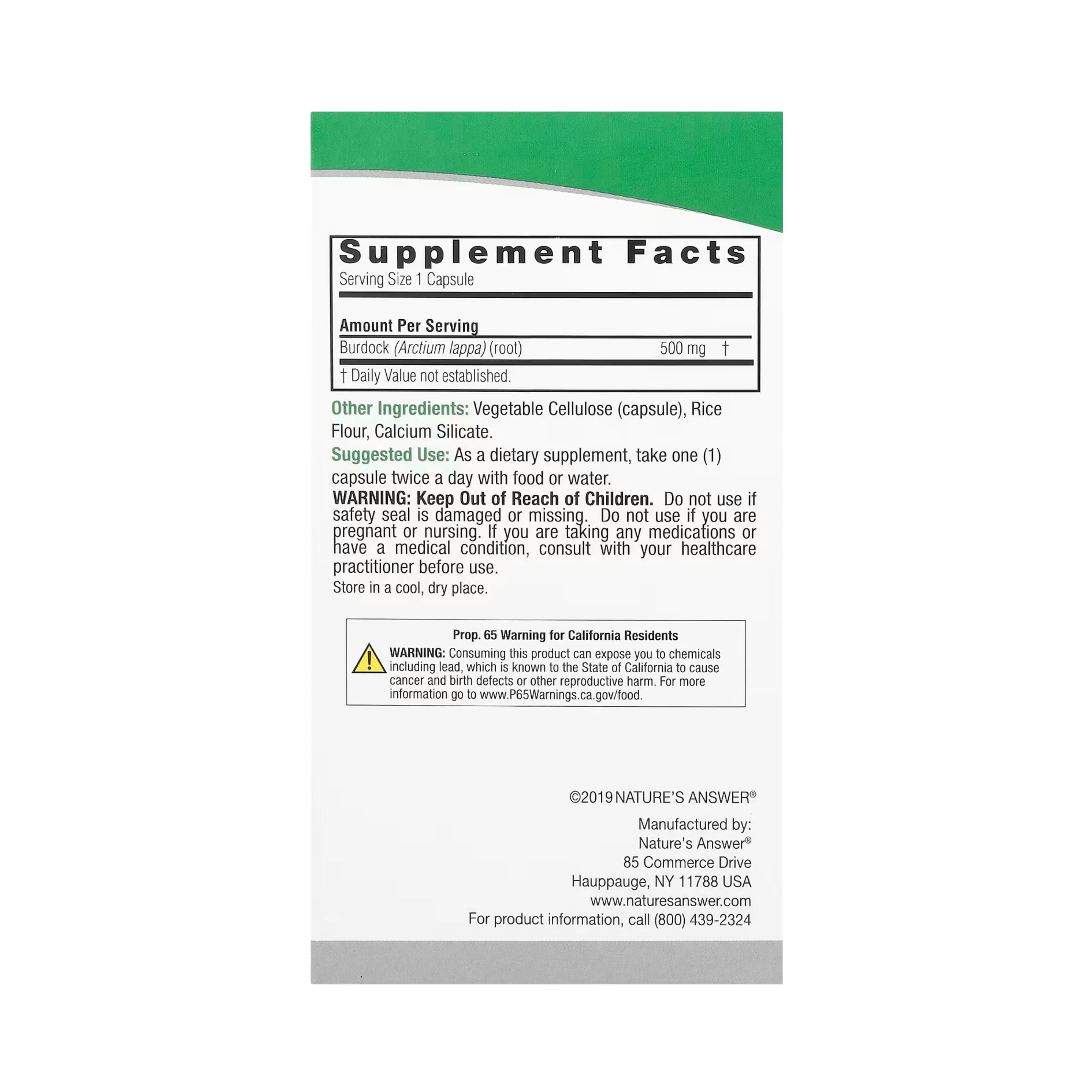 Nature’s Answer - Burdock, 90 Vegetarian Capsules