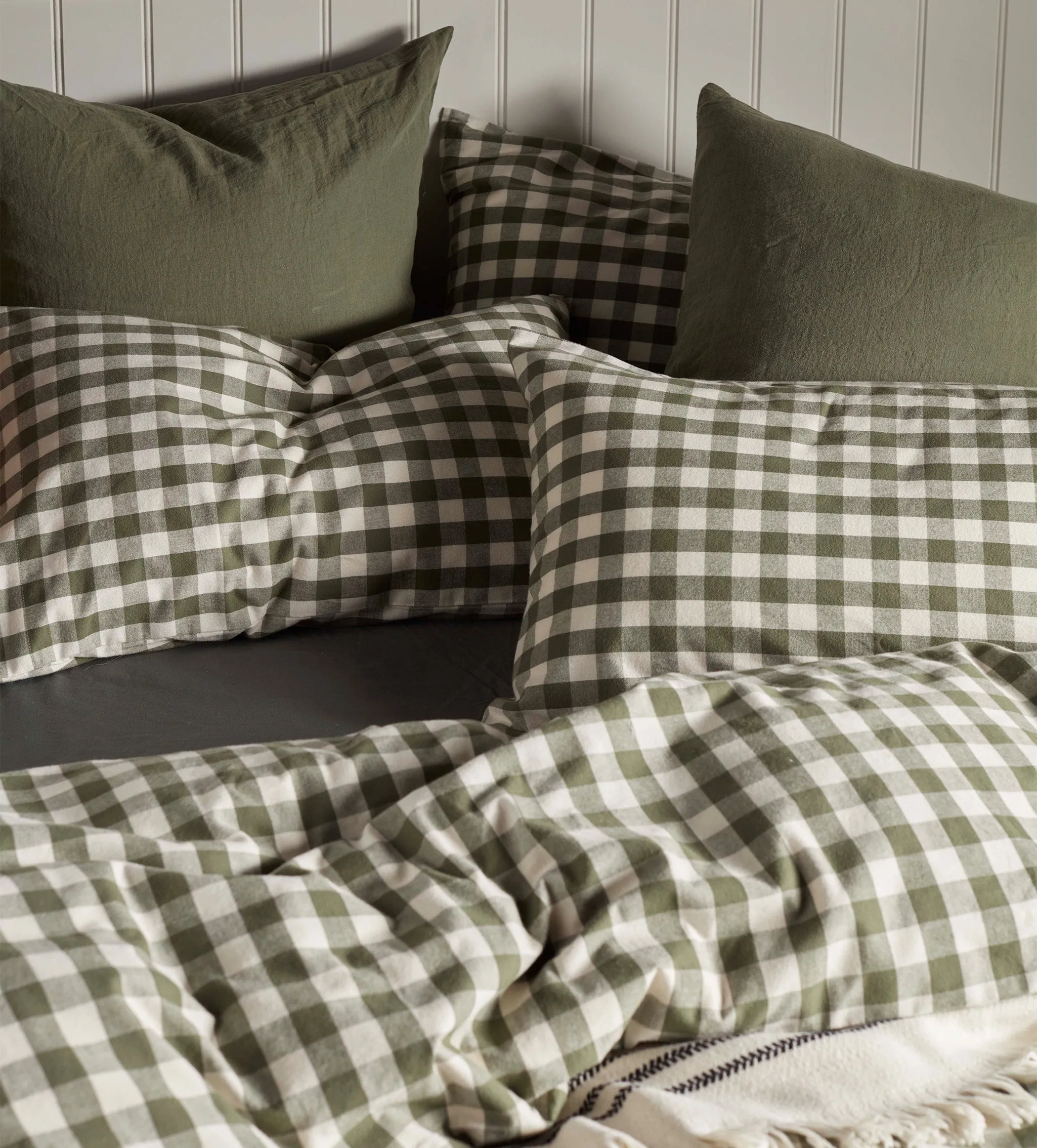 Olive Green Gilbert Gingham Brushed 100% Organic Cotton Pillowcase