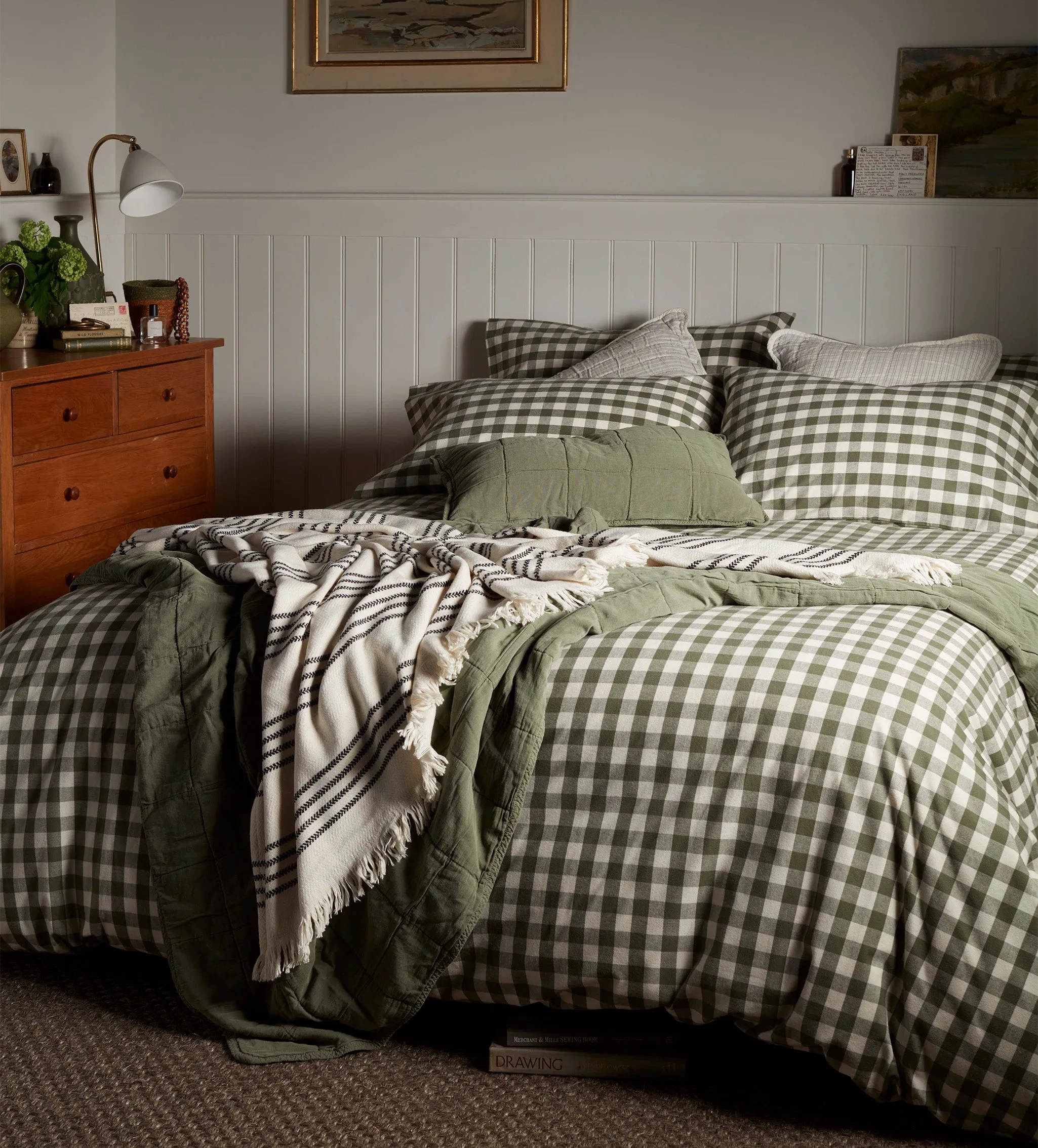 Olive Green Gilbert Gingham Brushed 100% Organic Cotton Pillowcase