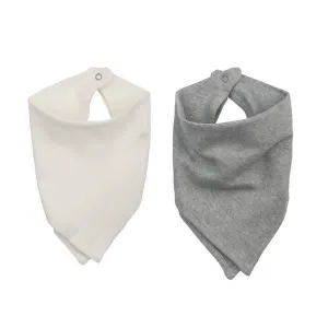 Organic Cotton Basic Bib Set · One size, Two Bibs in Set · Bandana Style · Wardrobe Staple · Ivory   Grey Color
