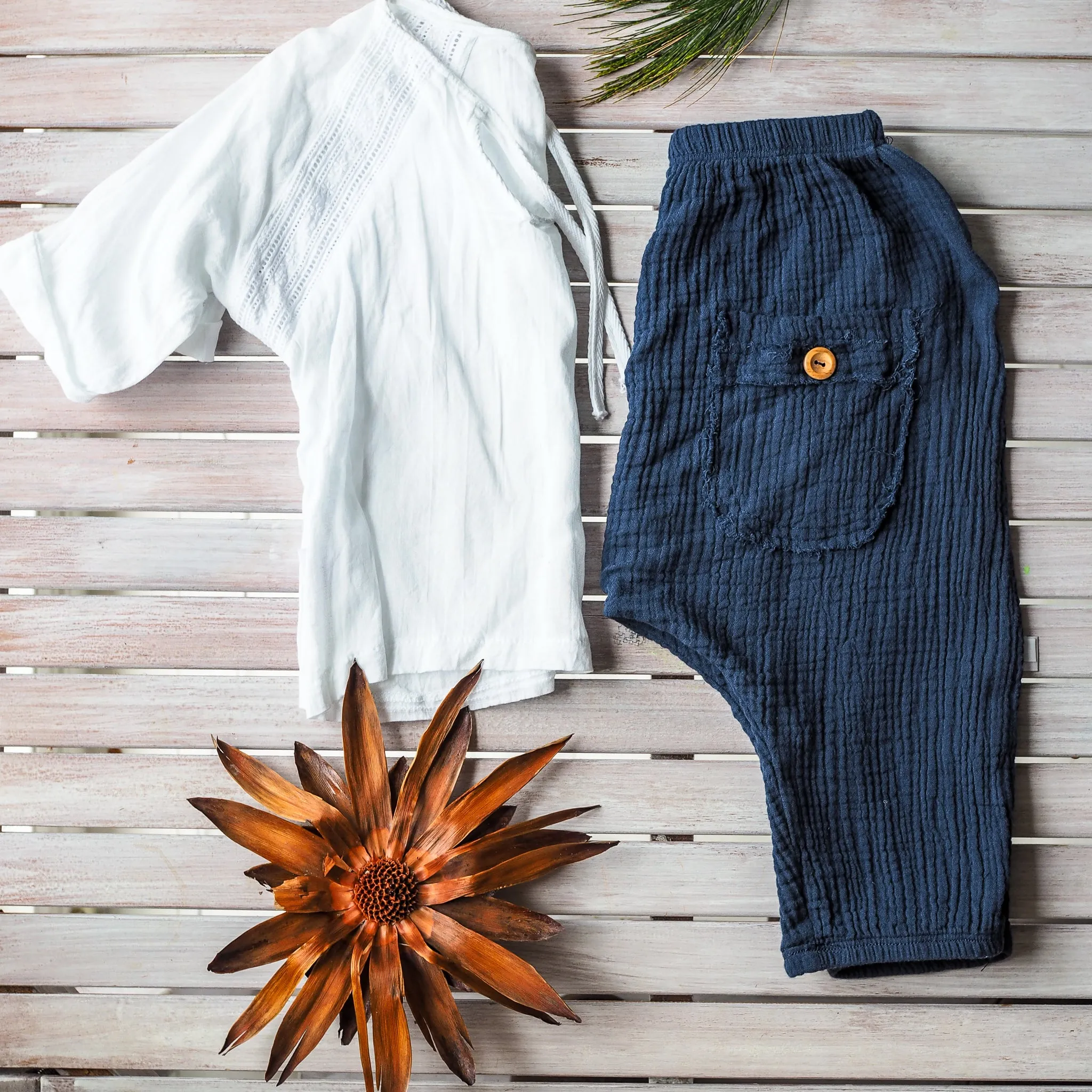 Organic Cotton Toddler Harem Pants - Navy