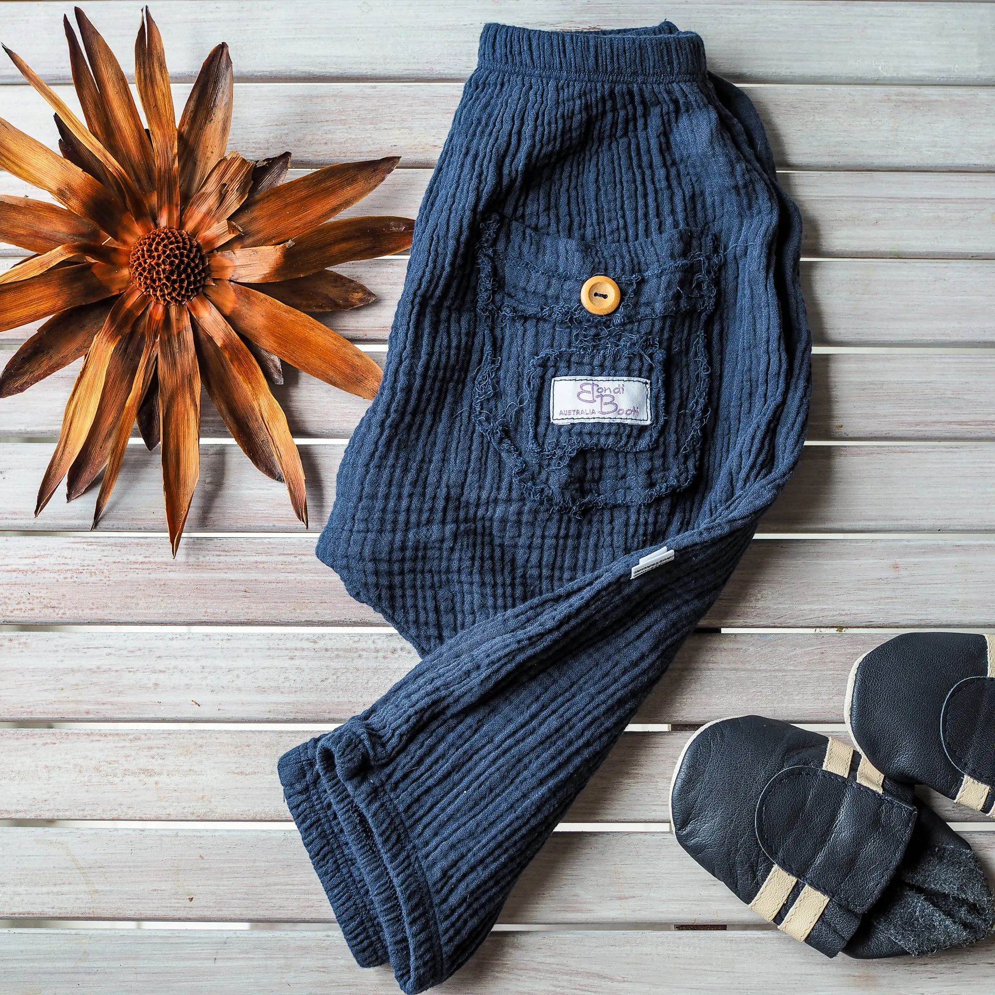 Organic Cotton Toddler Harem Pants - Navy