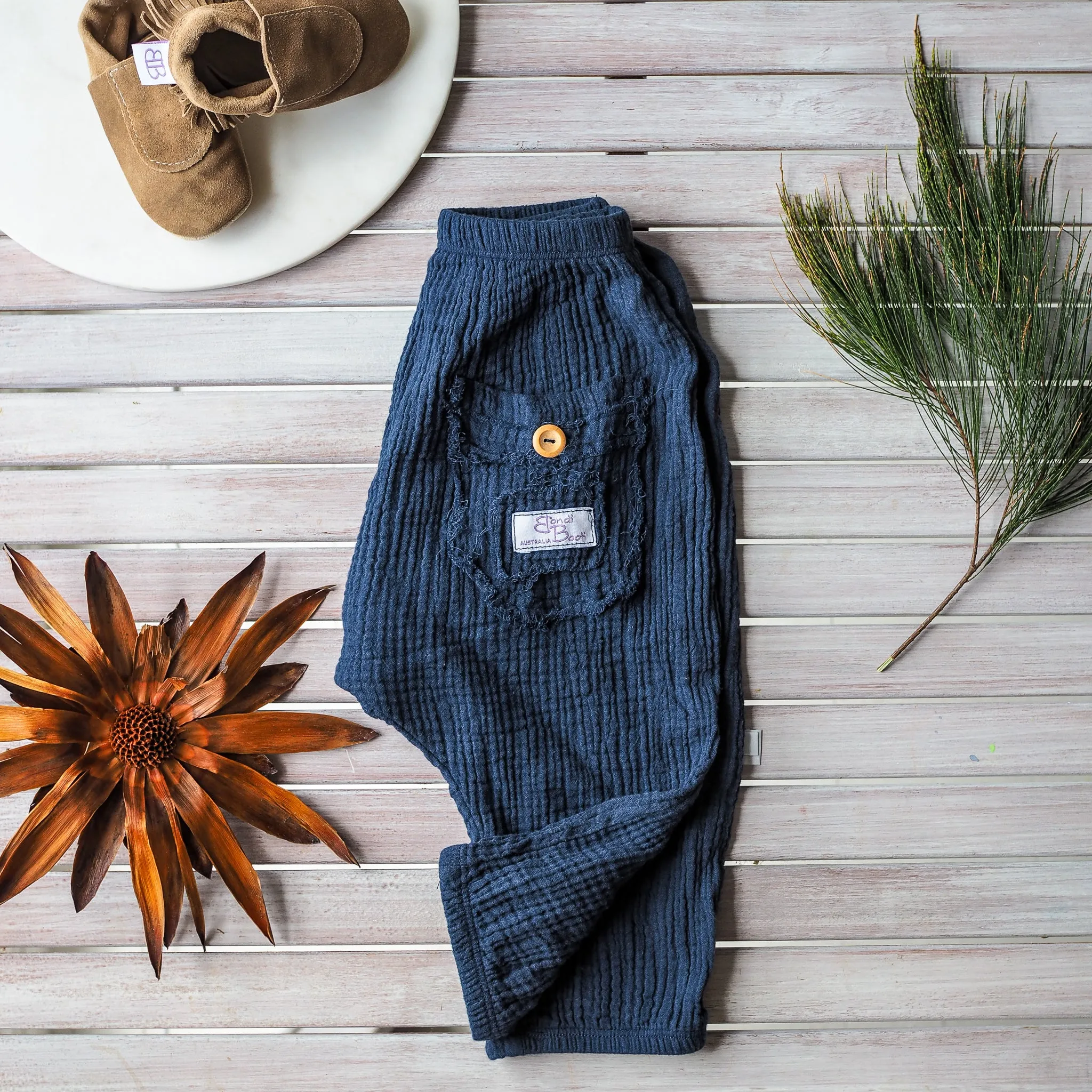 Organic Cotton Toddler Harem Pants - Navy