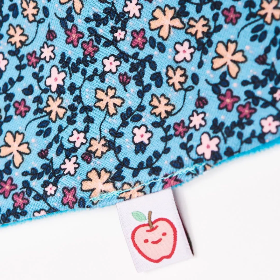 Organic dribble bib "Missy Flower | Nicki Pagoda Blue" - 98% organic cotton, 2% elastane