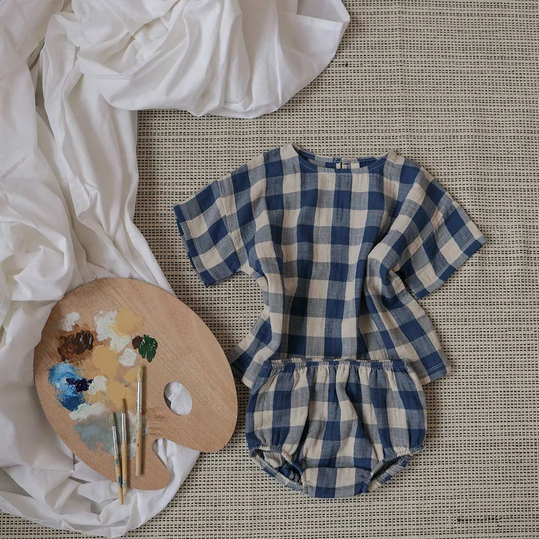 Organic Zoo Shortie - Blue Gingham - Pottery