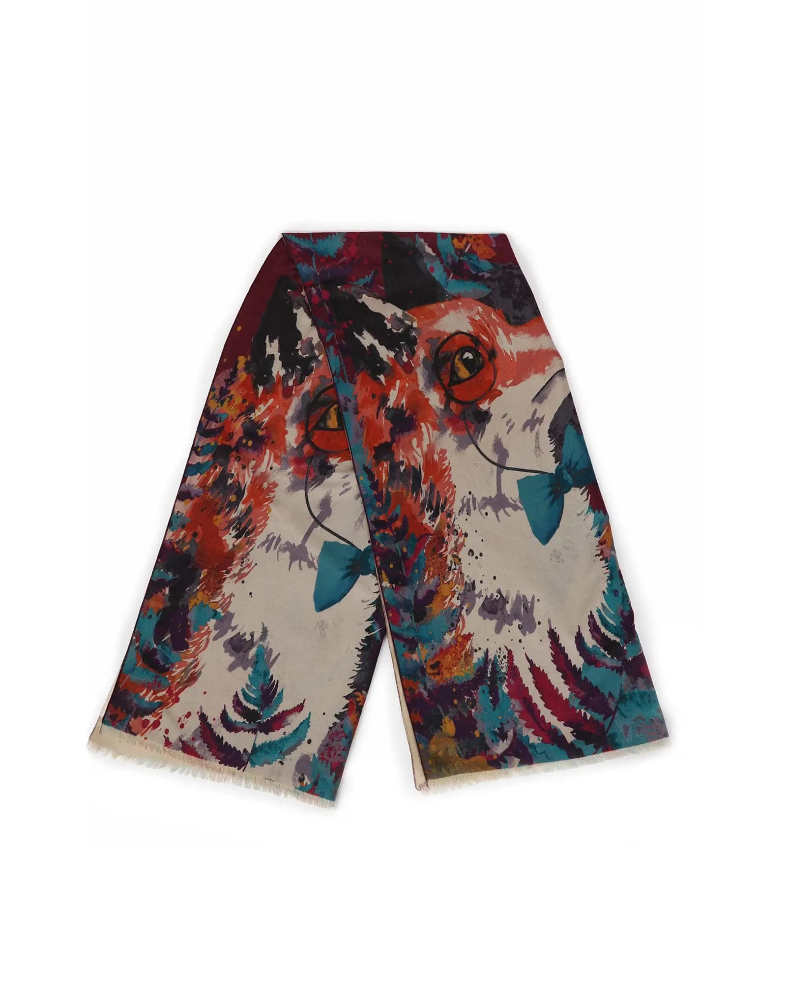 Powder Watercolour Fox Satin Print Scarf
