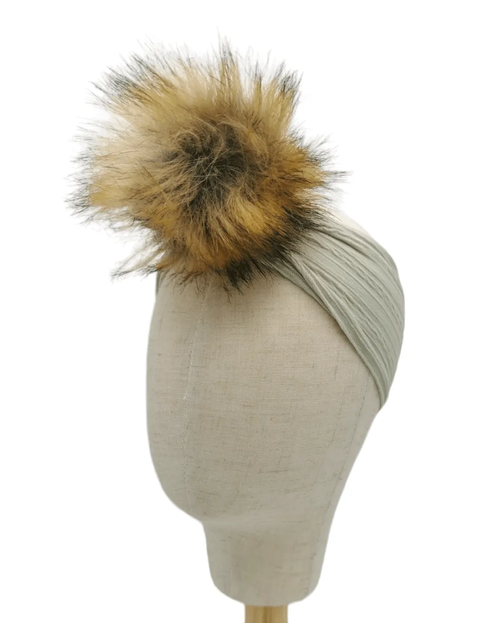 Sage Faux Fur Pom Cable Knit Headband