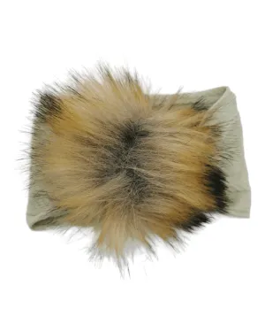 Sage Faux Fur Pom Cable Knit Headband