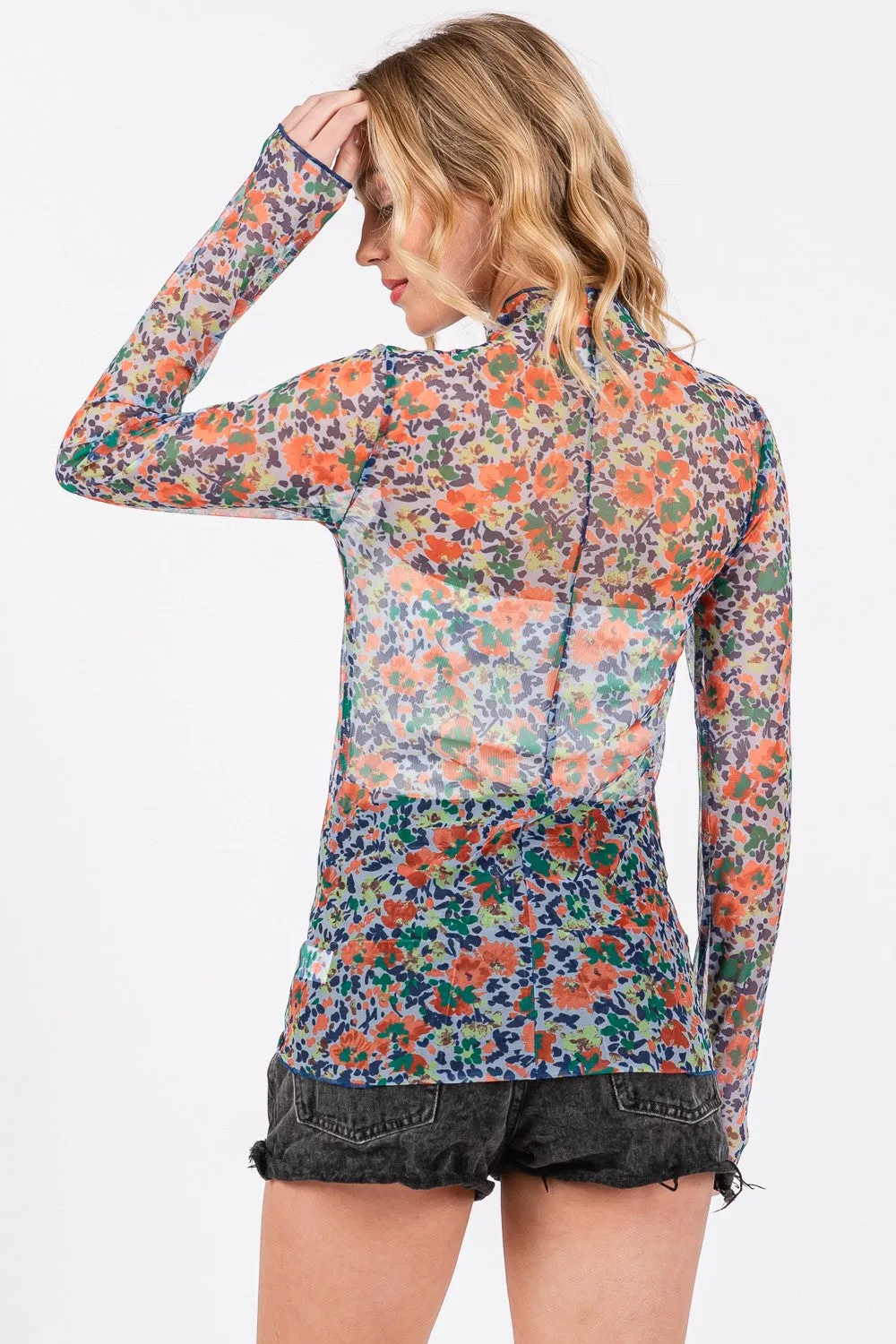 SAGE   FIG Floral Mesh Long Sleeve Top