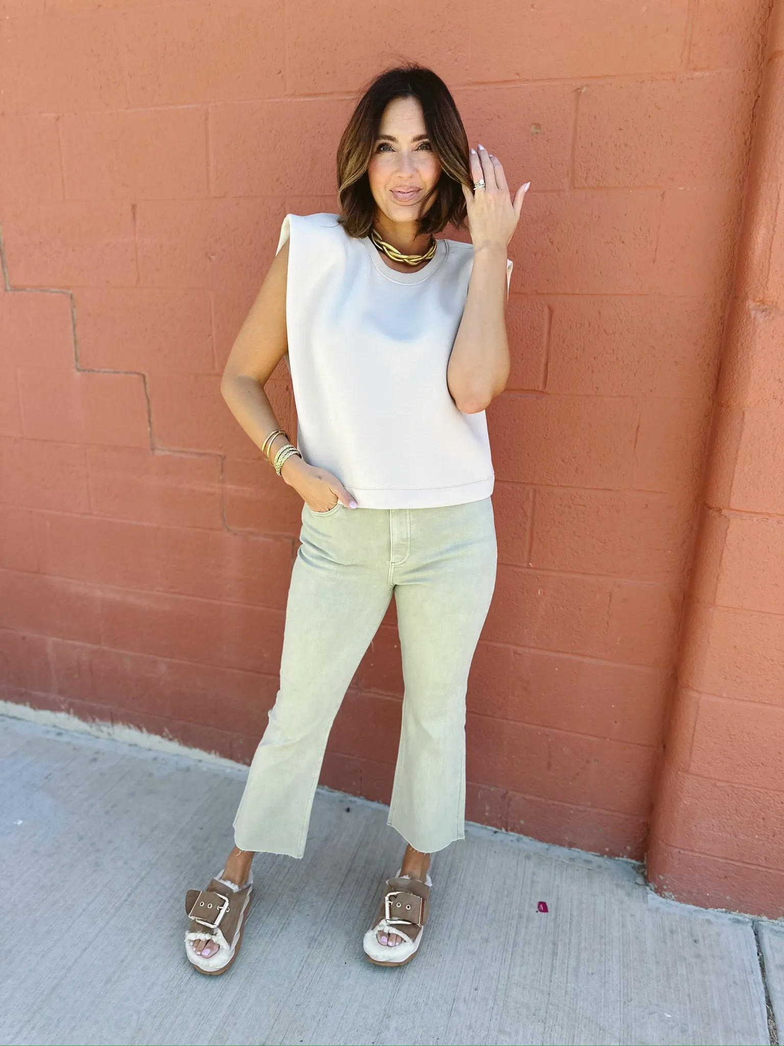 Soft Basic Sleeveless Boxy Top | Cream