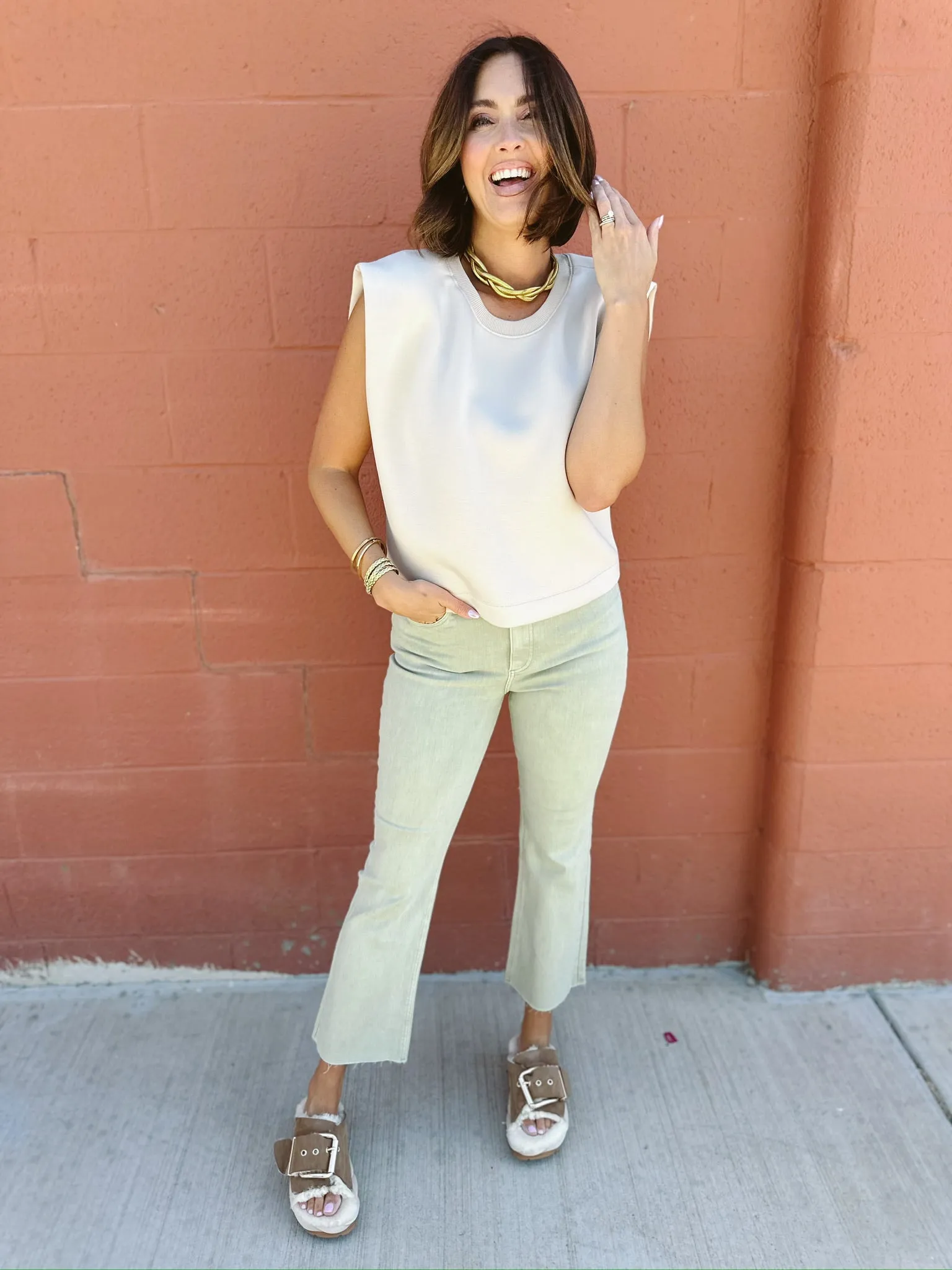Soft Basic Sleeveless Boxy Top | Cream