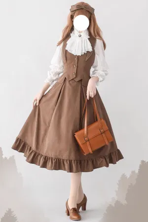 Solid Color Ruffle Fishbone Classic Vintage Elegant Lolita Skirt 4 Colors