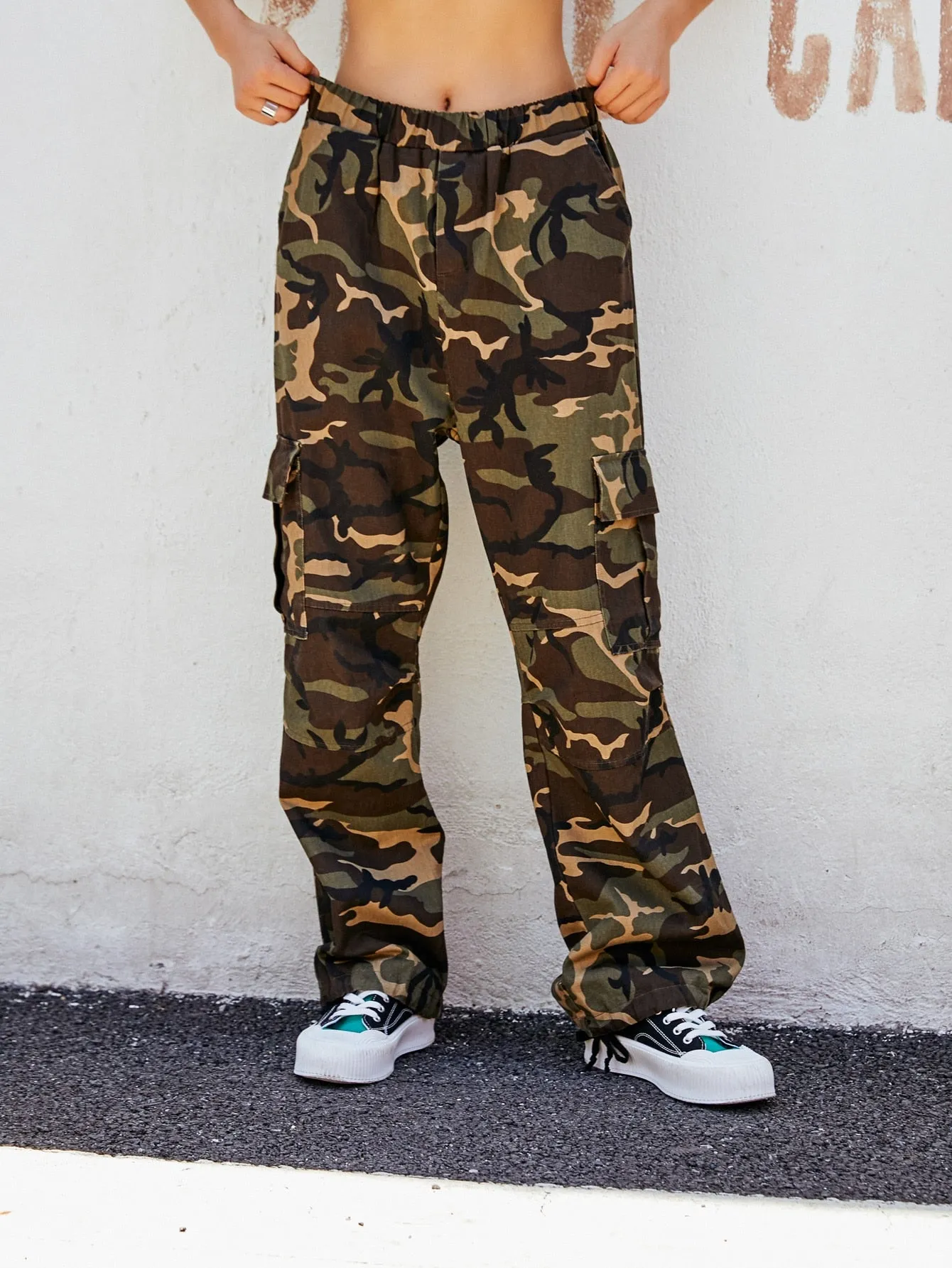 Sporty Camo Pocket Natural Long Women Pants