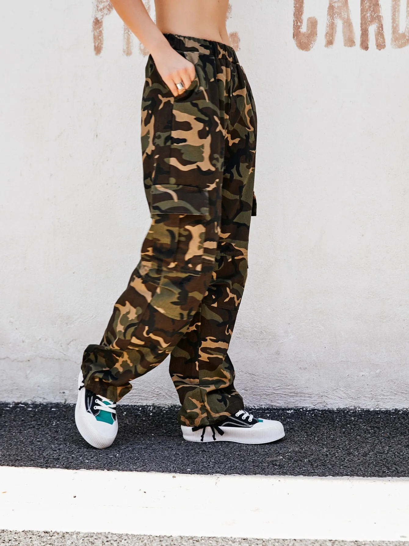 Sporty Camo Pocket Natural Long Women Pants