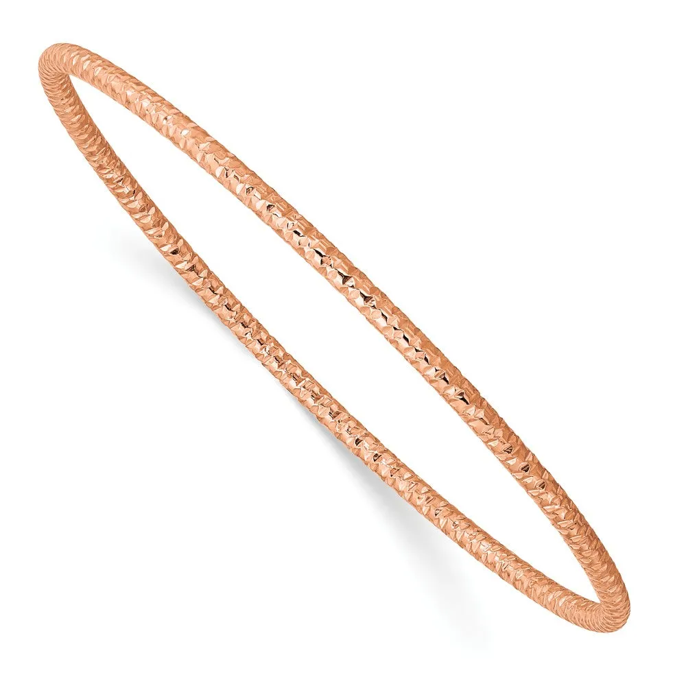 Stainless Steel Polished Textured Rose IP-plated 2mm Slip on Bangle