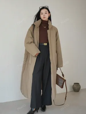 Stylish Loose Thickened Mid-Long Coat with Large Pockets for Women, Warm Jacket