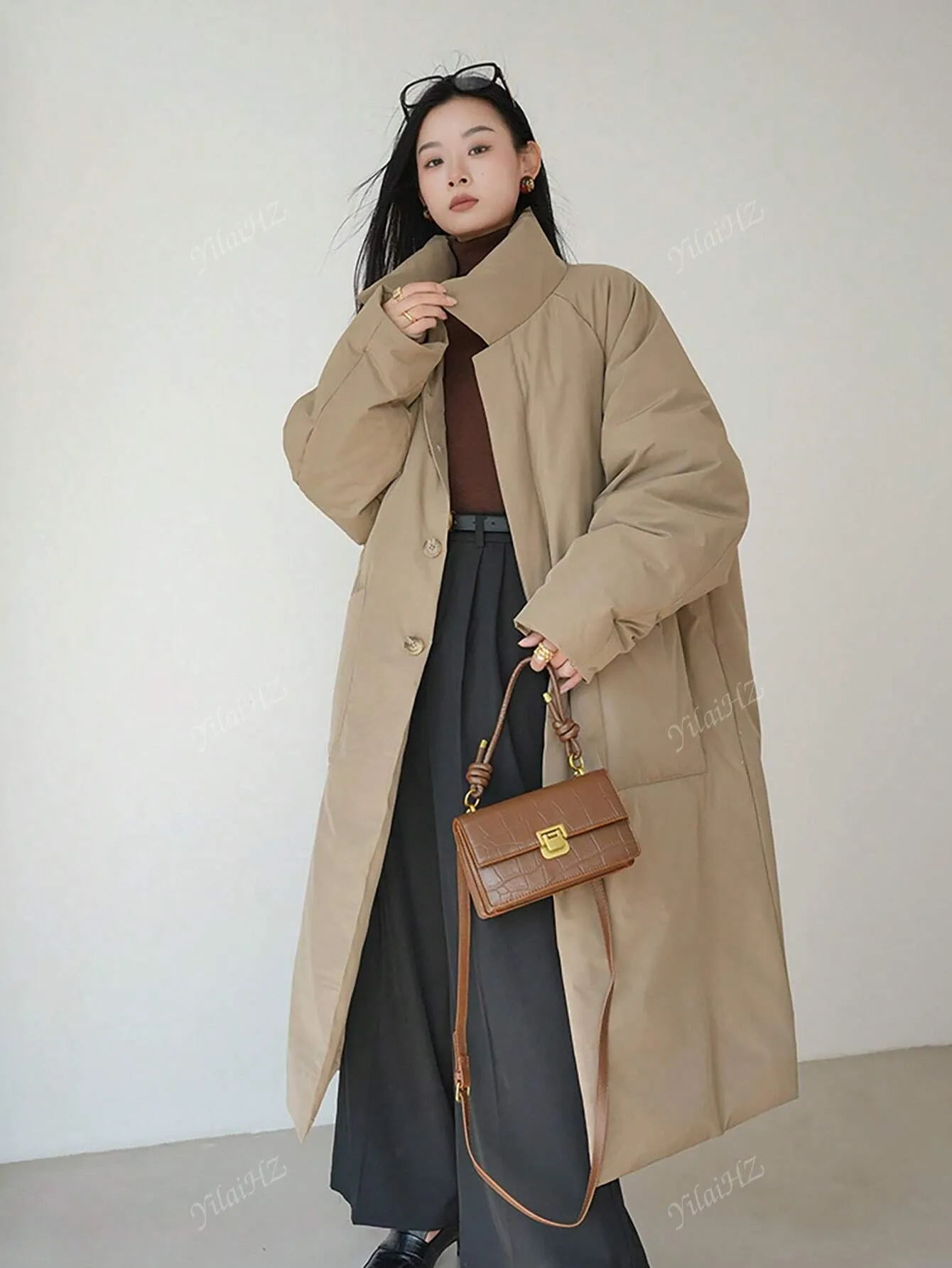 Stylish Loose Thickened Mid-Long Coat with Large Pockets for Women, Warm Jacket