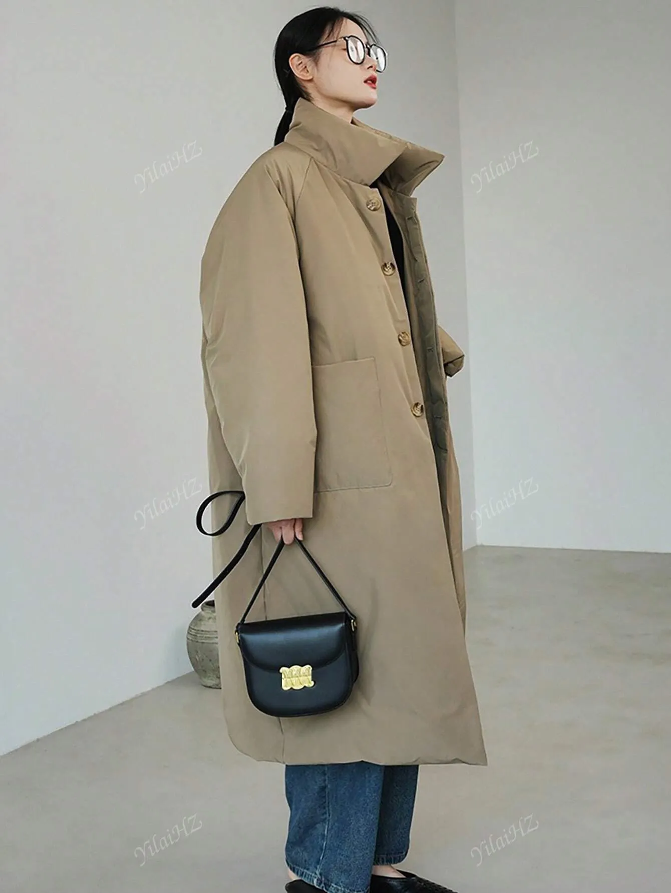 Stylish Loose Thickened Mid-Long Coat with Large Pockets for Women, Warm Jacket