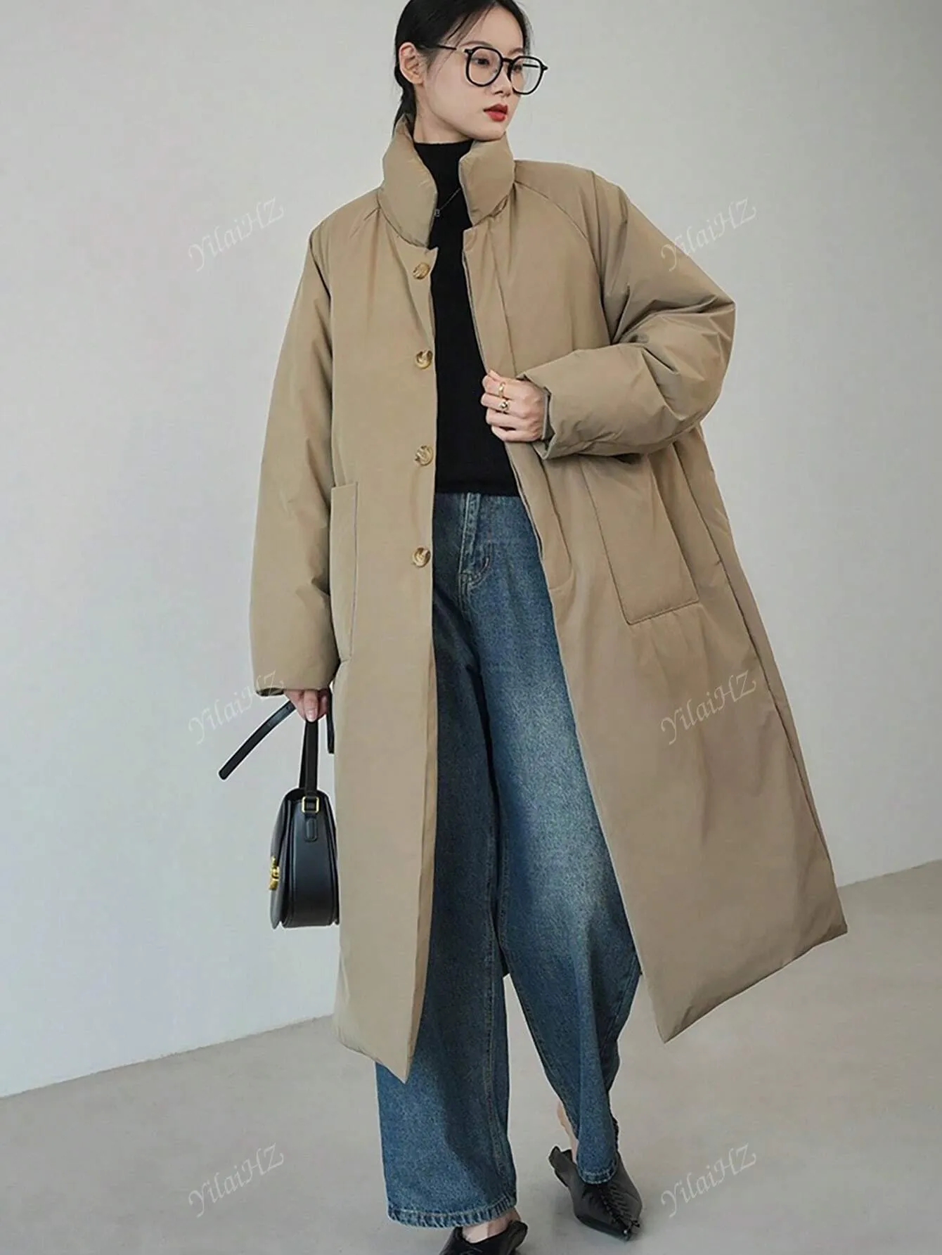 Stylish Loose Thickened Mid-Long Coat with Large Pockets for Women, Warm Jacket