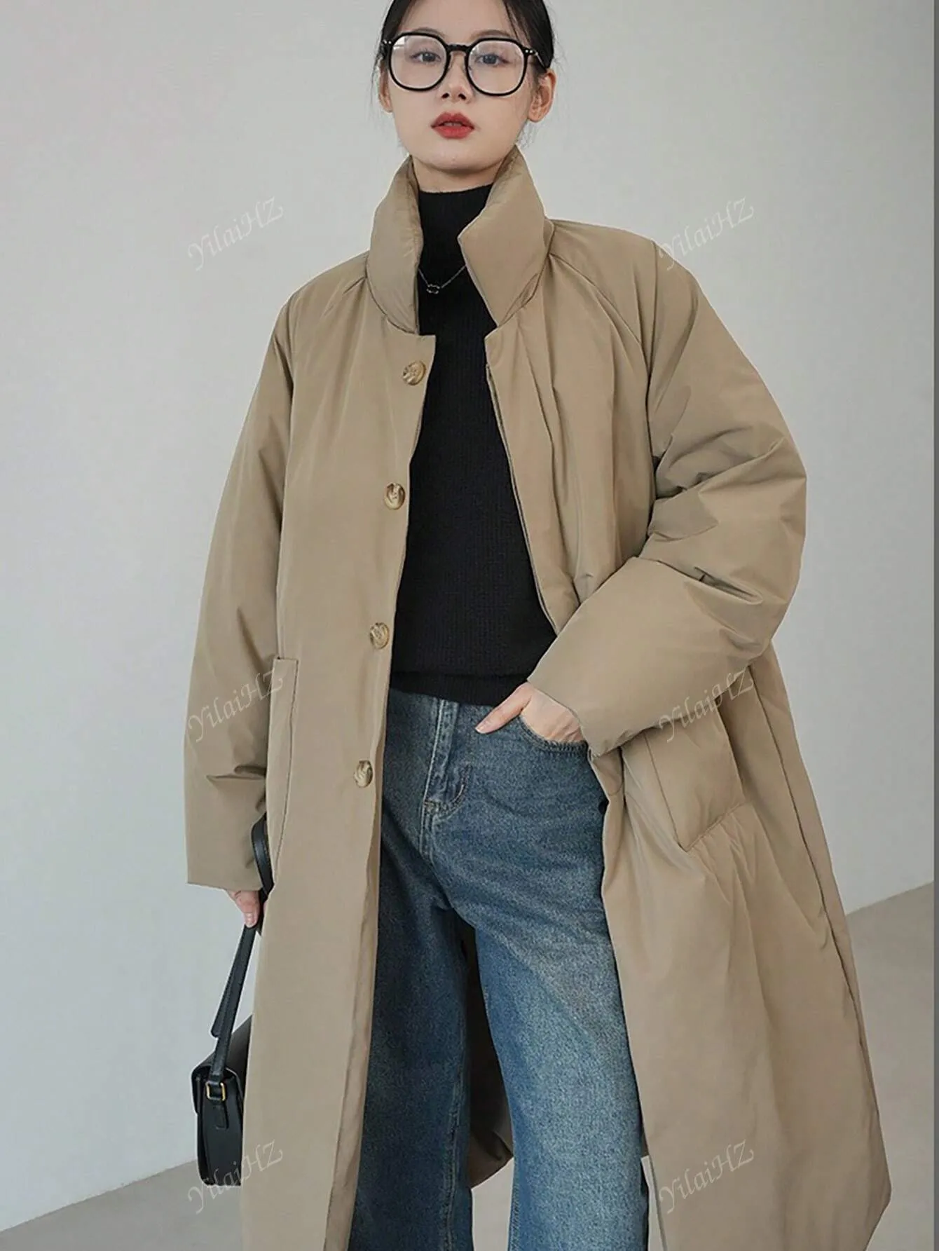Stylish Loose Thickened Mid-Long Coat with Large Pockets for Women, Warm Jacket