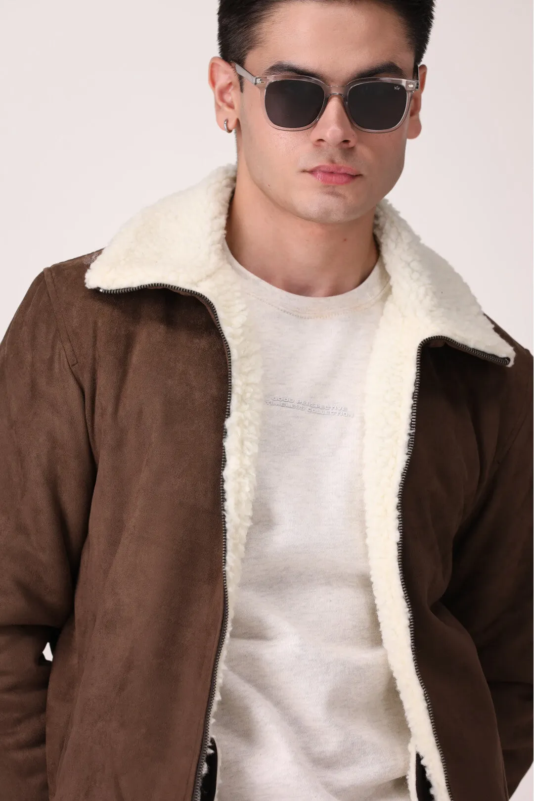 SUEDE JACKET WITH SHERPA LINING