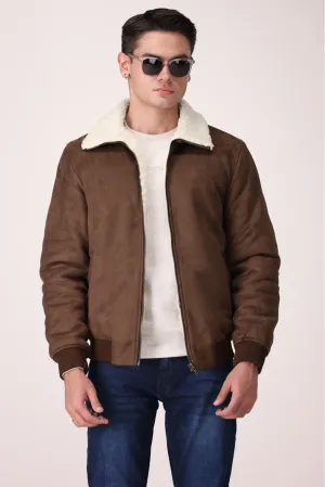 SUEDE JACKET WITH SHERPA LINING