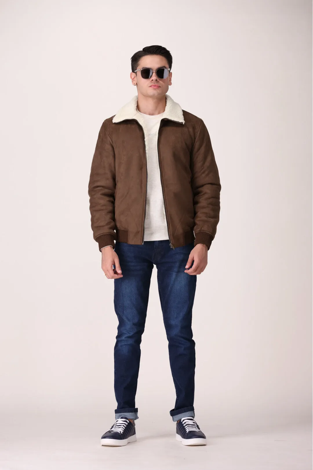 SUEDE JACKET WITH SHERPA LINING