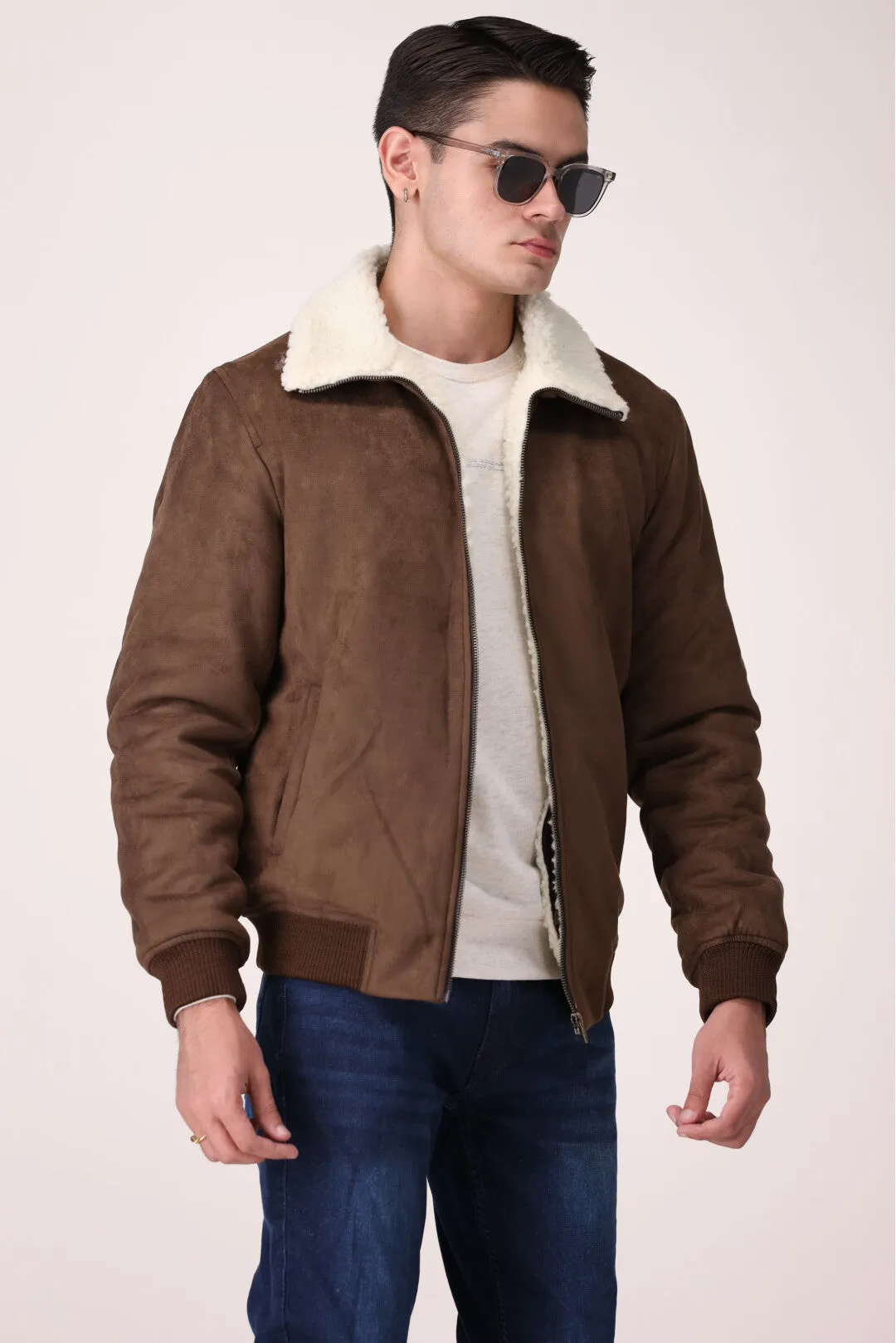 SUEDE JACKET WITH SHERPA LINING
