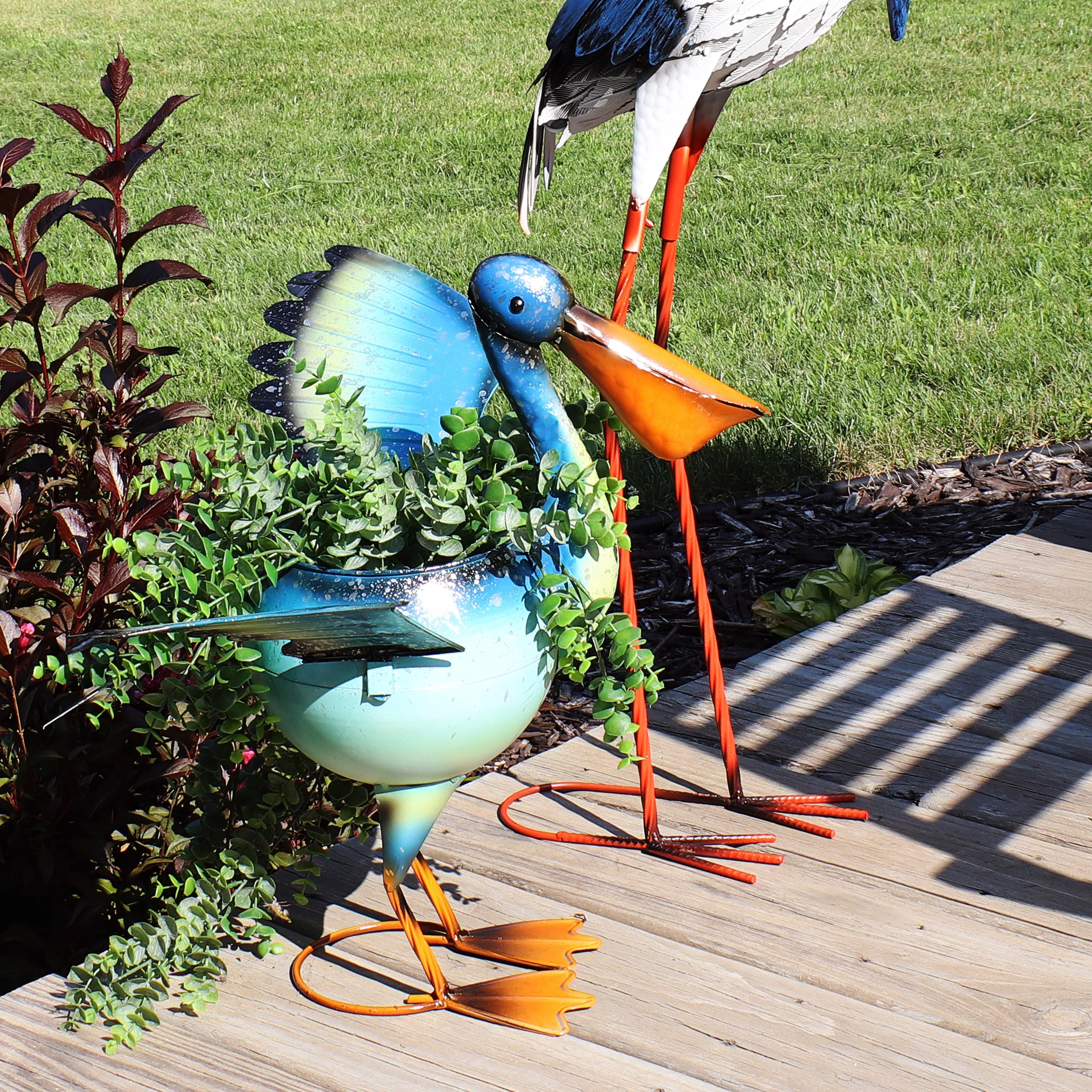 Sunnydaze Pierre the Flying Pelican Metal Statue with Planter - 20.75"