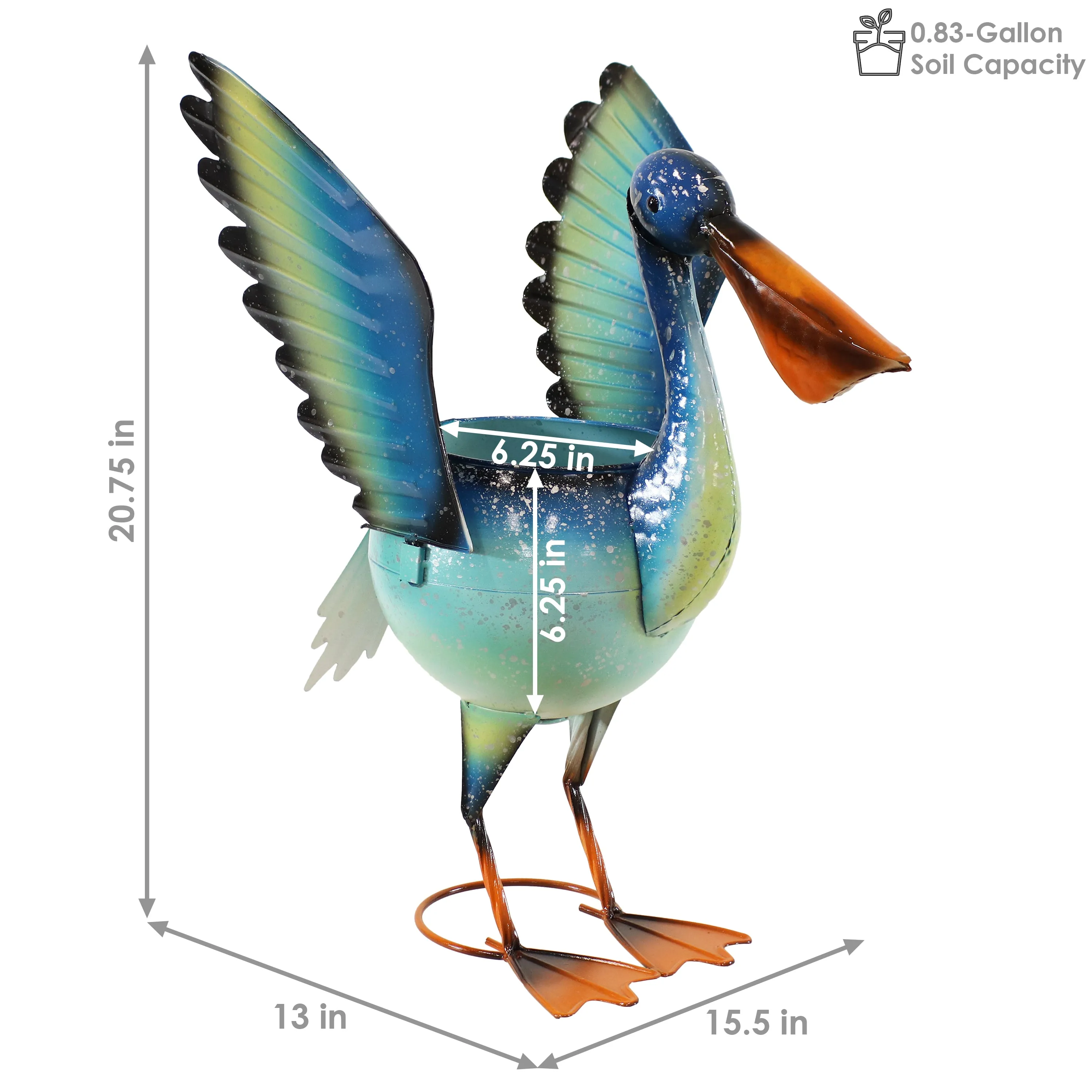 Sunnydaze Pierre the Flying Pelican Metal Statue with Planter - 20.75"