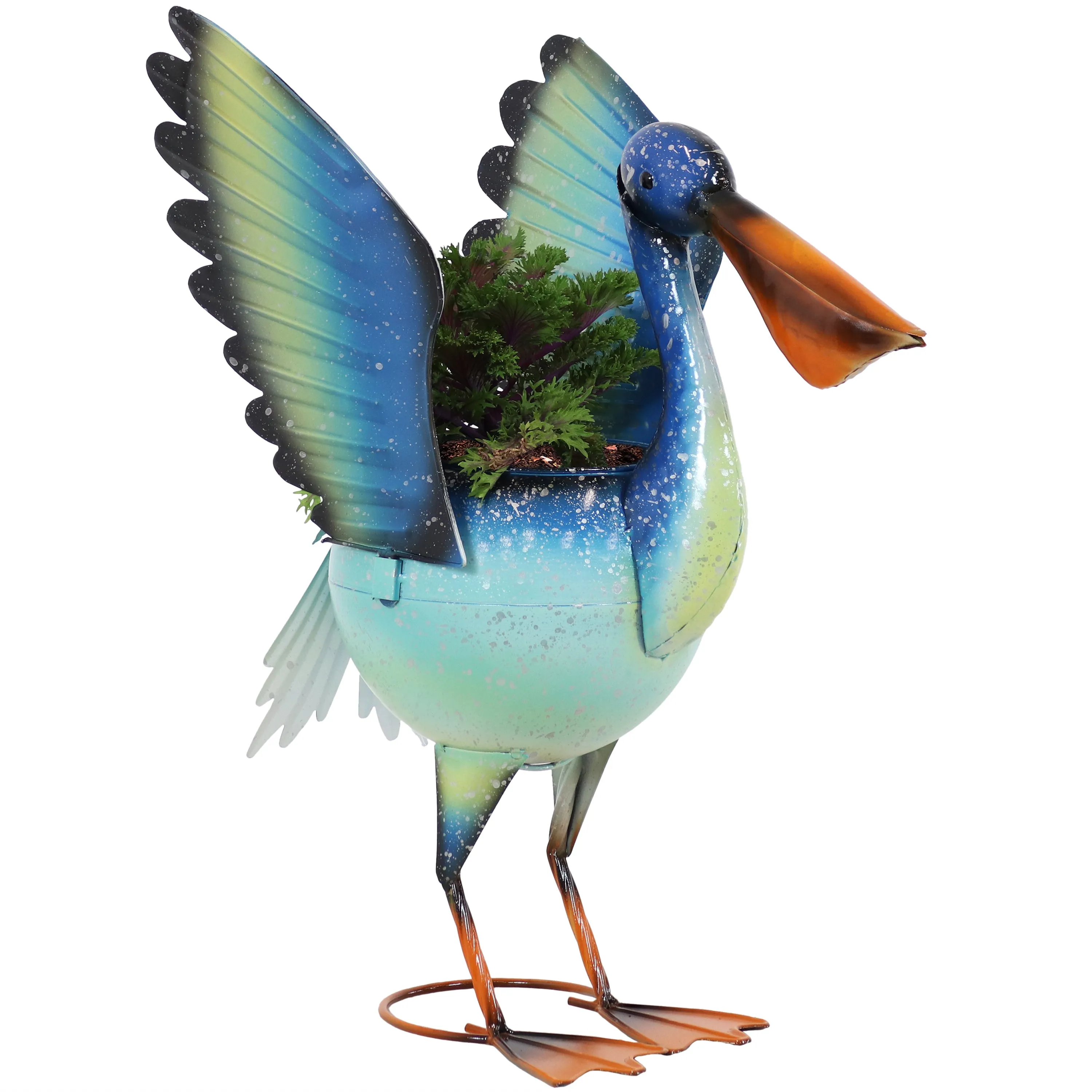 Sunnydaze Pierre the Flying Pelican Metal Statue with Planter - 20.75"