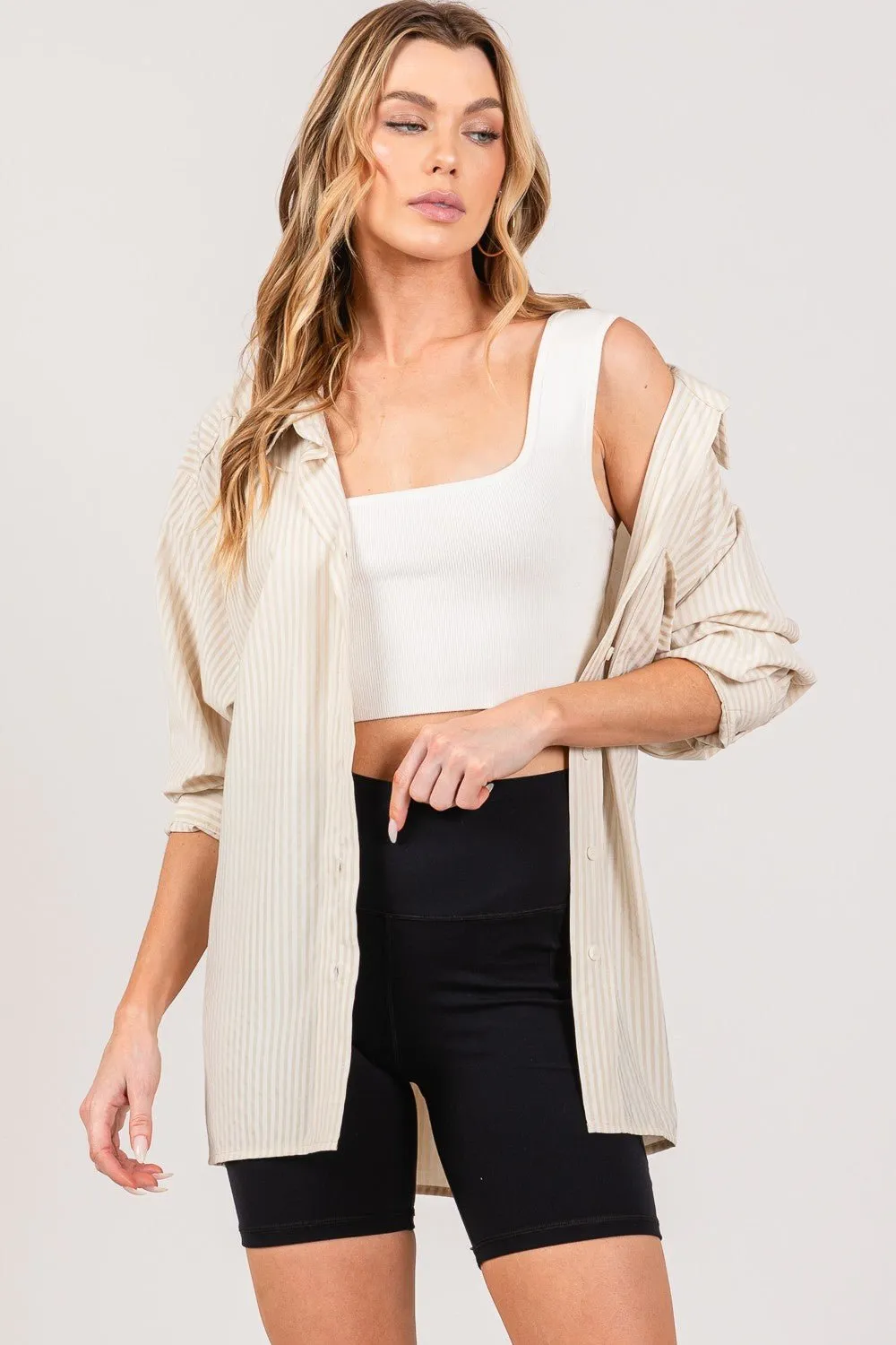 Taupe Striped Button Up Shirt