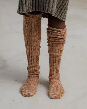 Twisted Overknee Socks - Organic Cotton - Orange Multicolored