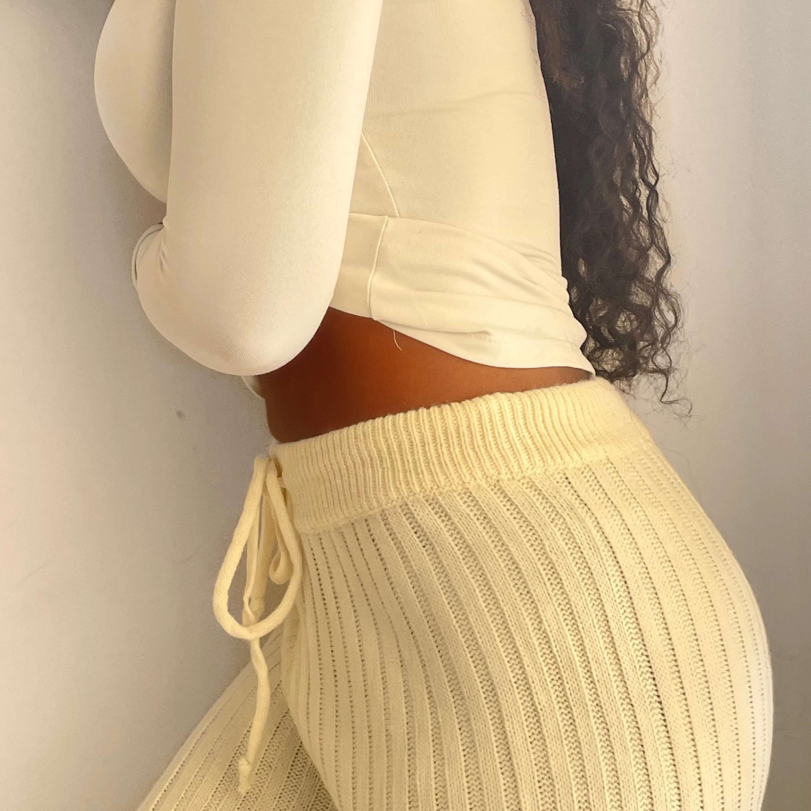 Vanilla Ribbed Knit Sweater Pant