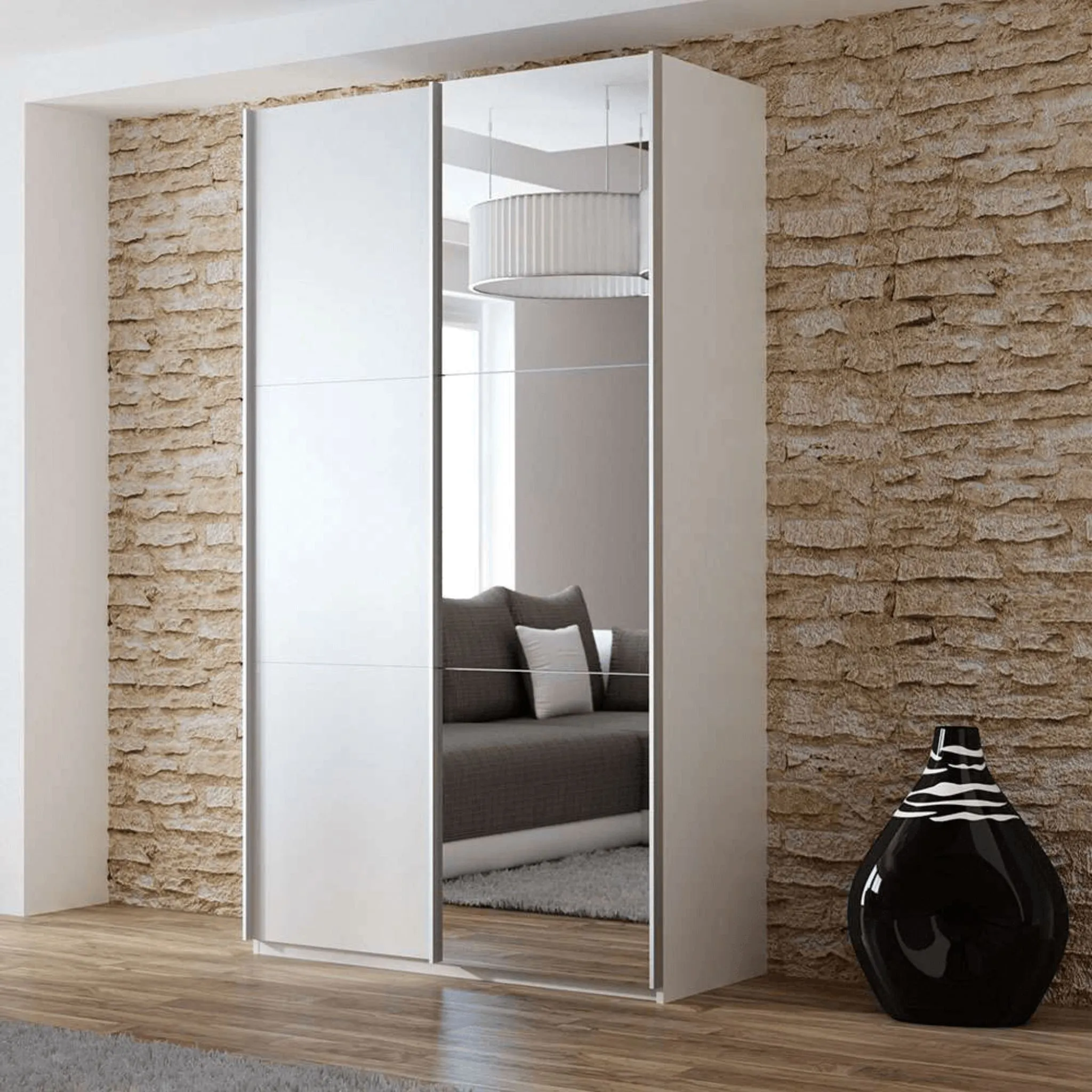 Wardrobe Tokyo 120cm White Mirror