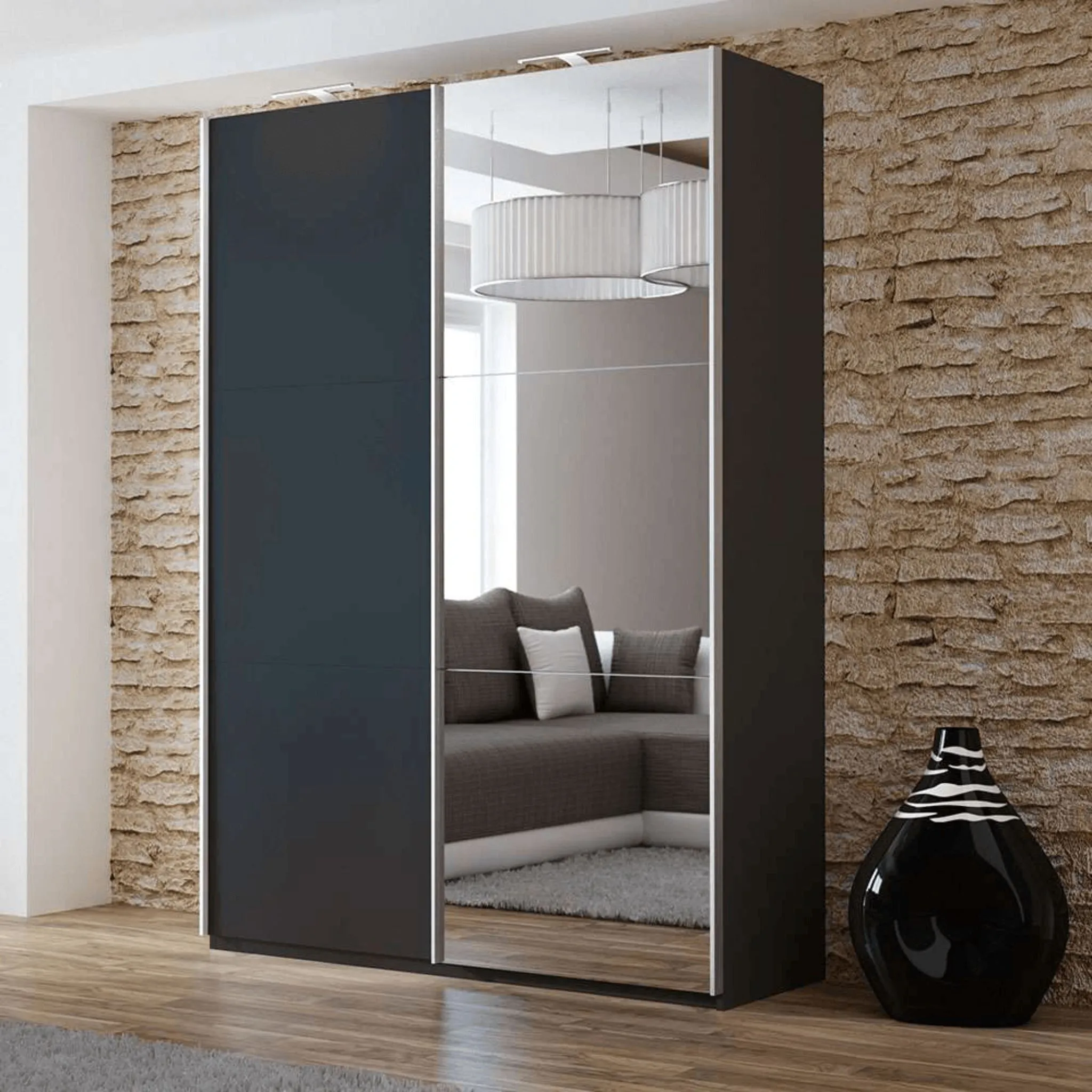 Wardrobe Tokyo 150cm Black Mirror